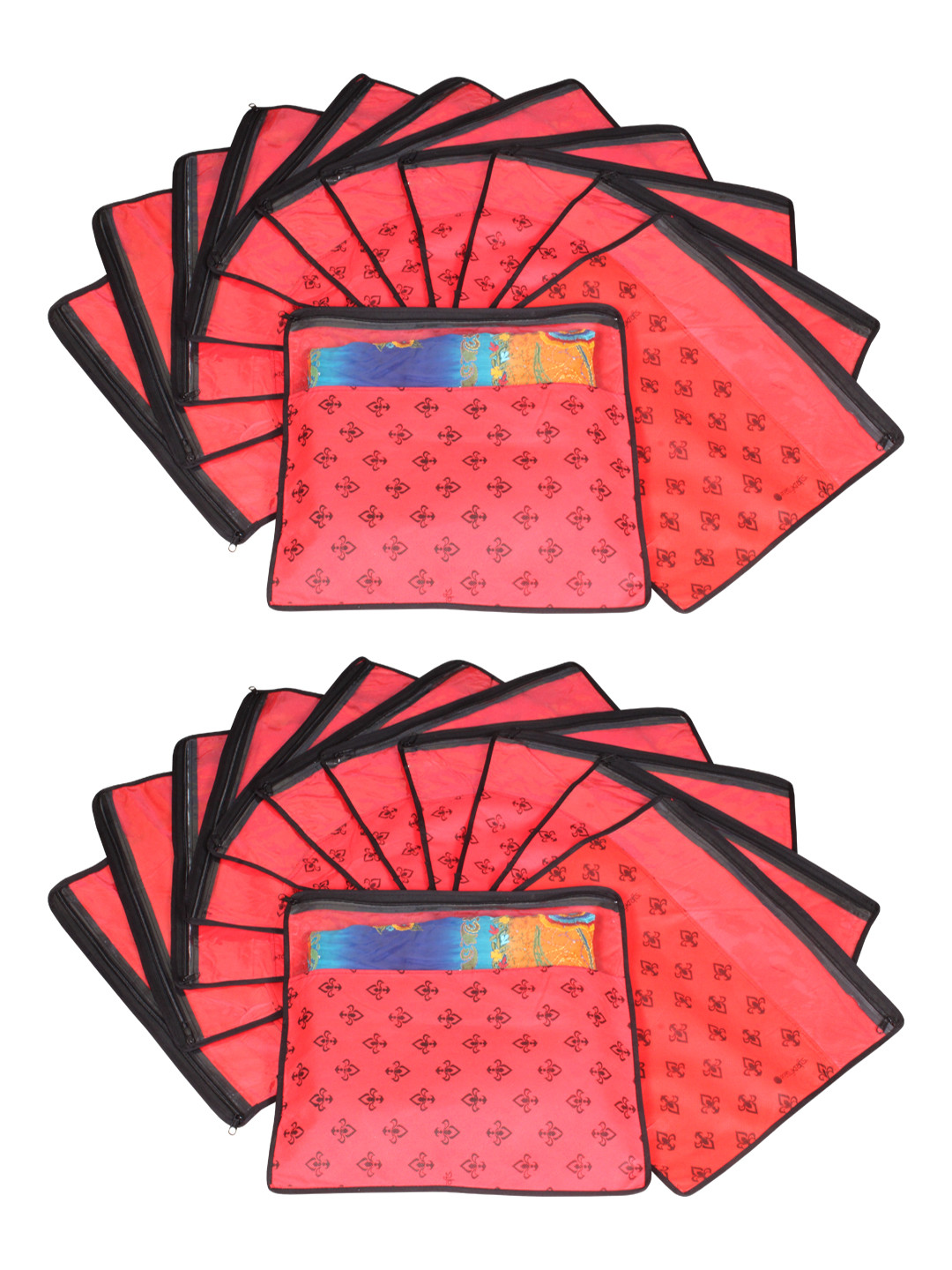 prettyKrafts Set Of 24 Red & Top Transparent Solid Single Packing Saree Cover Organizers
