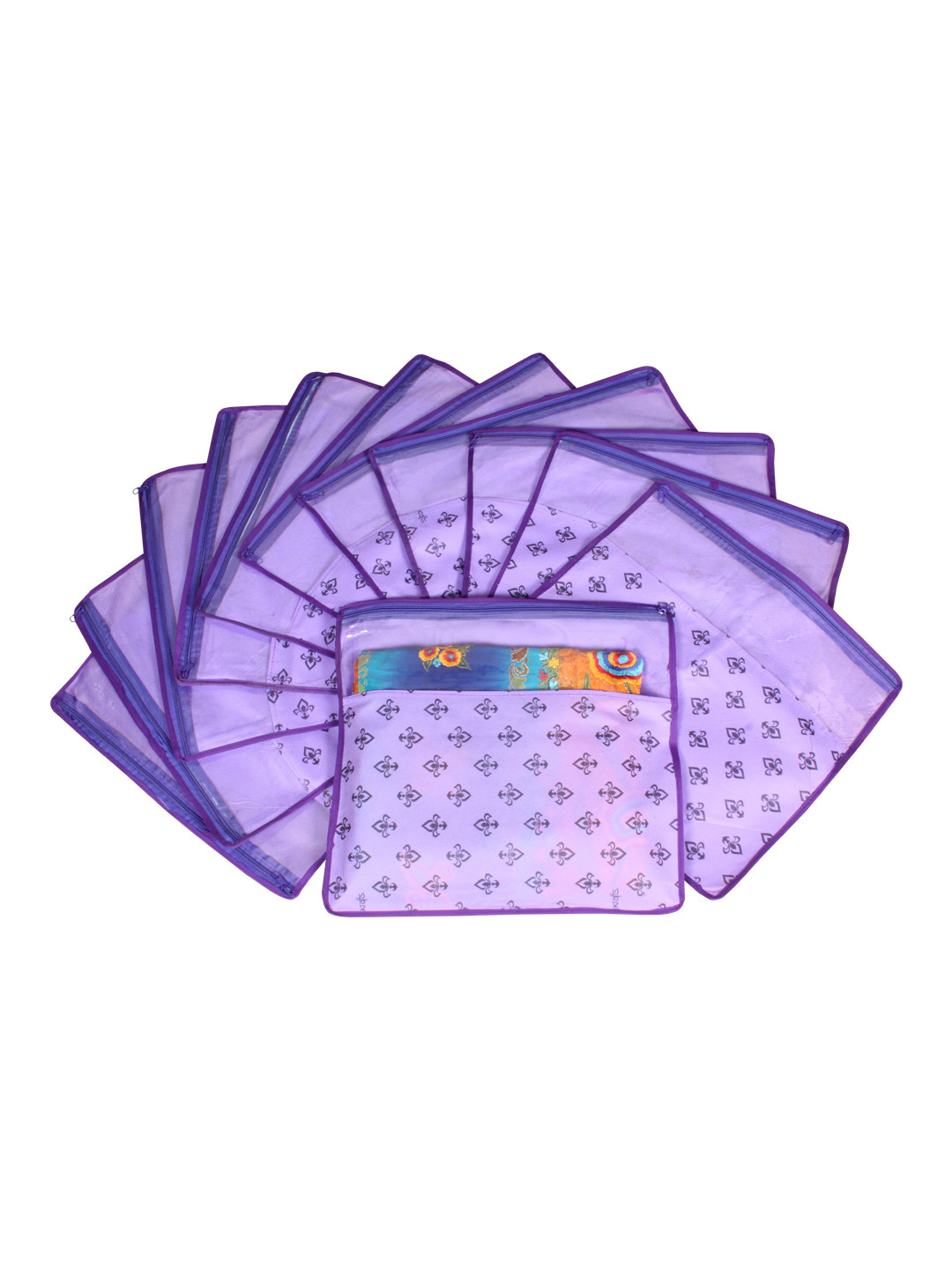 prettykrafts Set Of 12 Purple & Top Transparent Solid Single Packing Saree Cover Organizer