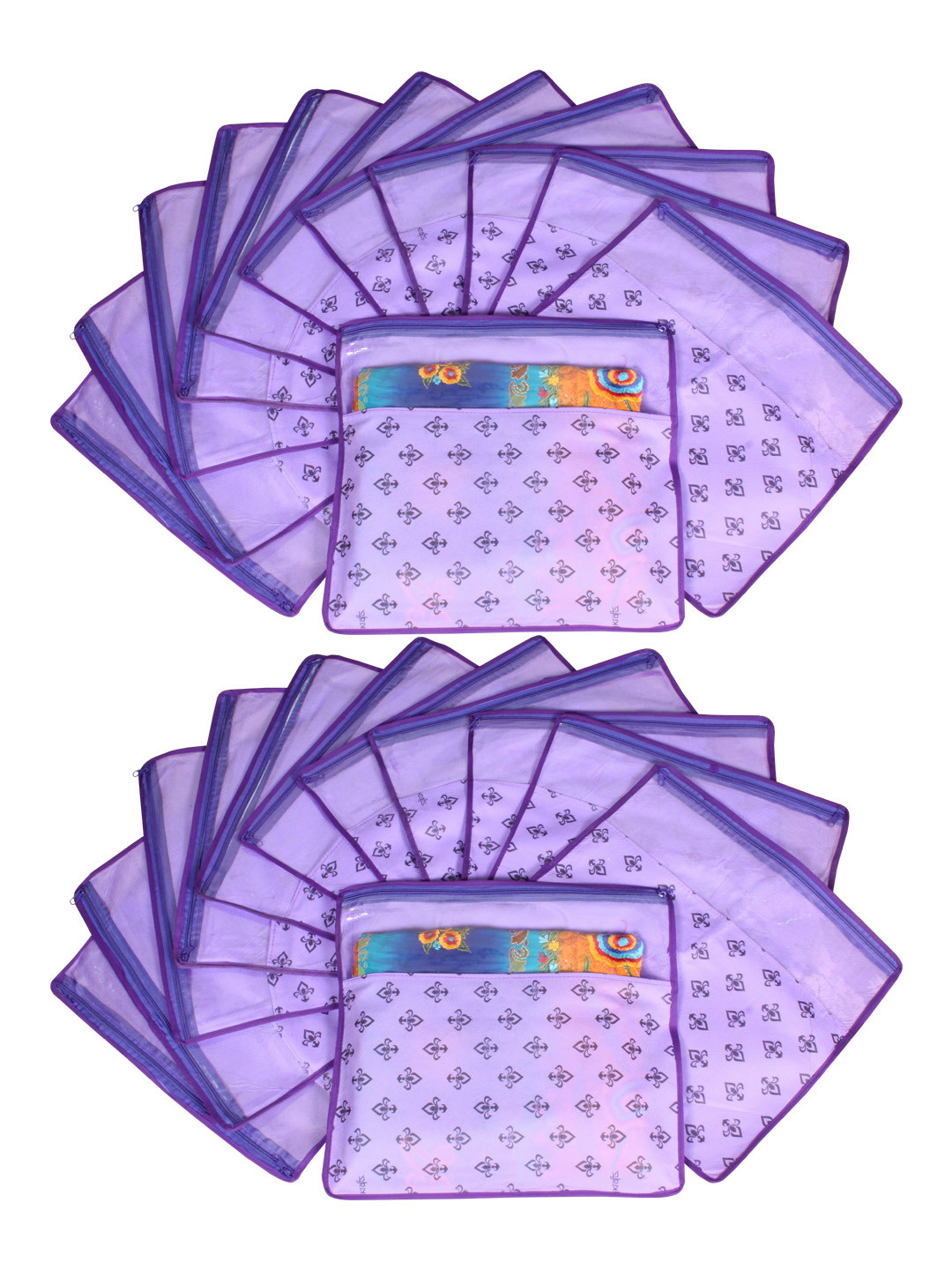 prettyKrafts Set Of 24 Purple & Top Transparent Solid Single Packing Saree Cover Organizer