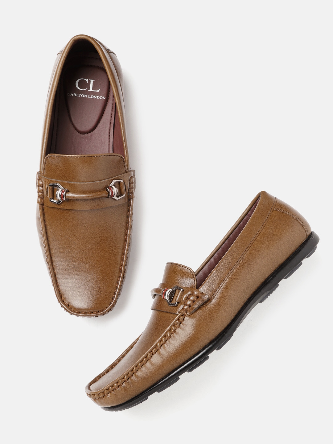 Carlton London Men Brown Solid Smart Casual Horsebit Loafers