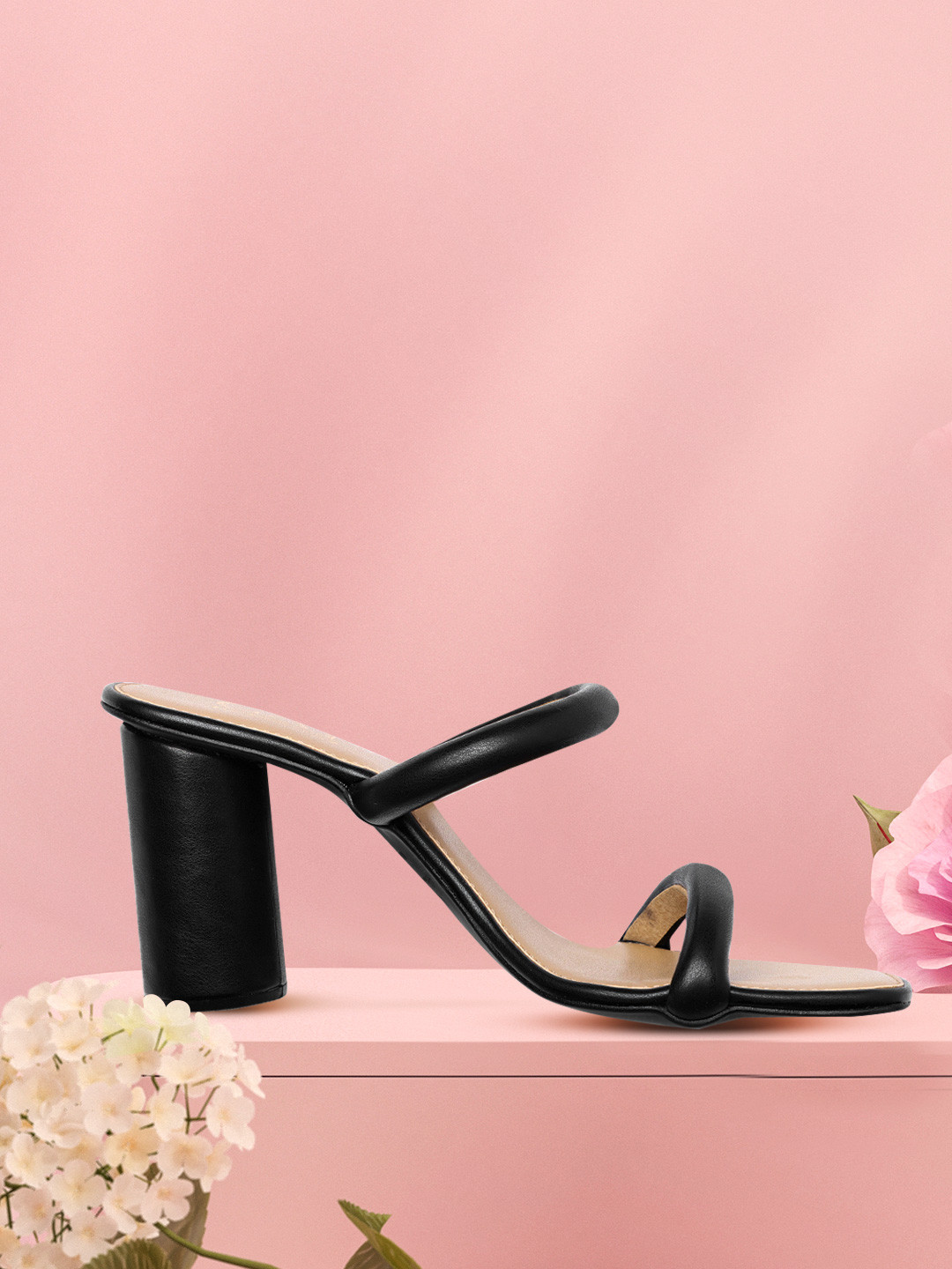 CAI Black Solid Block Heels