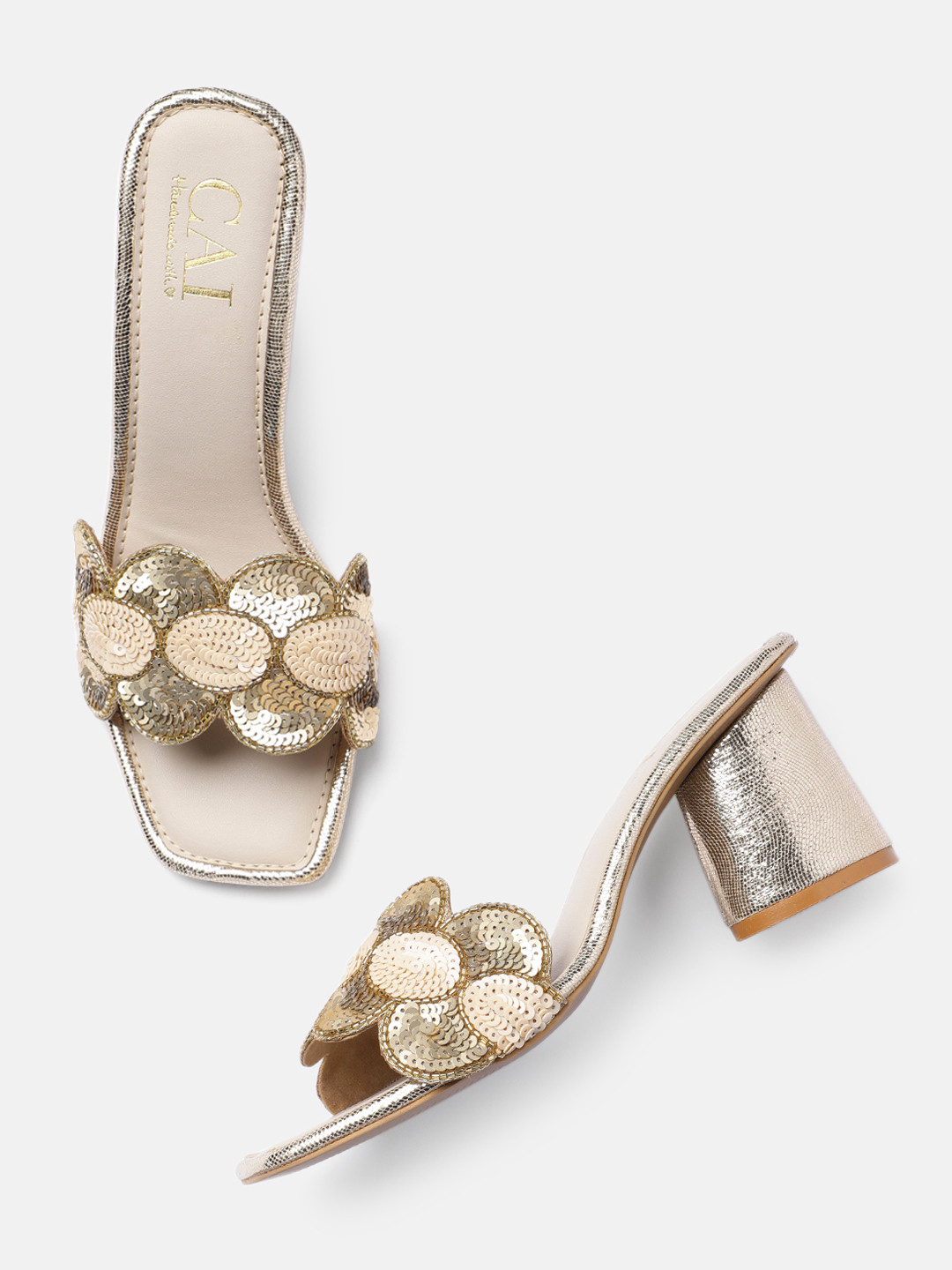 CAI Gold-Toned Embellished Block Heels