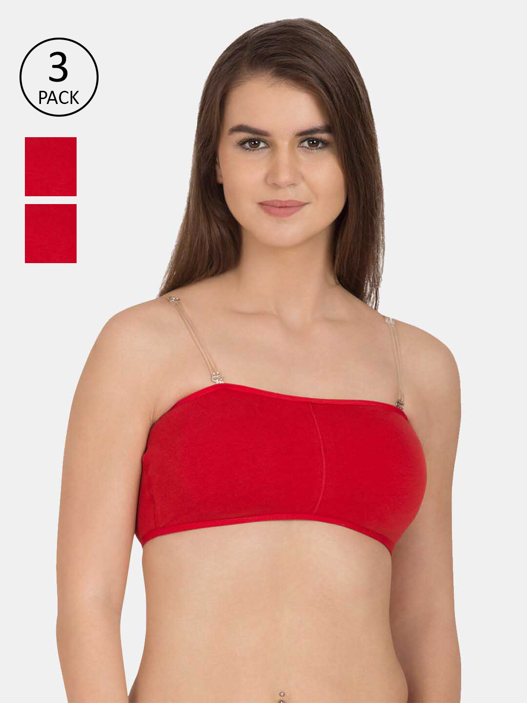 Tweens Pack Of 3 Red Solid Bandeau Bras - Non-Wired Non-Padded