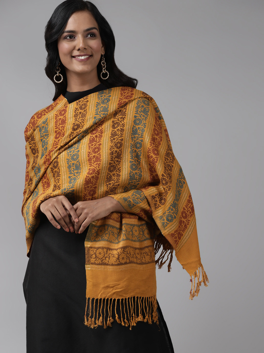 Indo Era Mustard Paisley Woven Design Viscose Rayon Stole