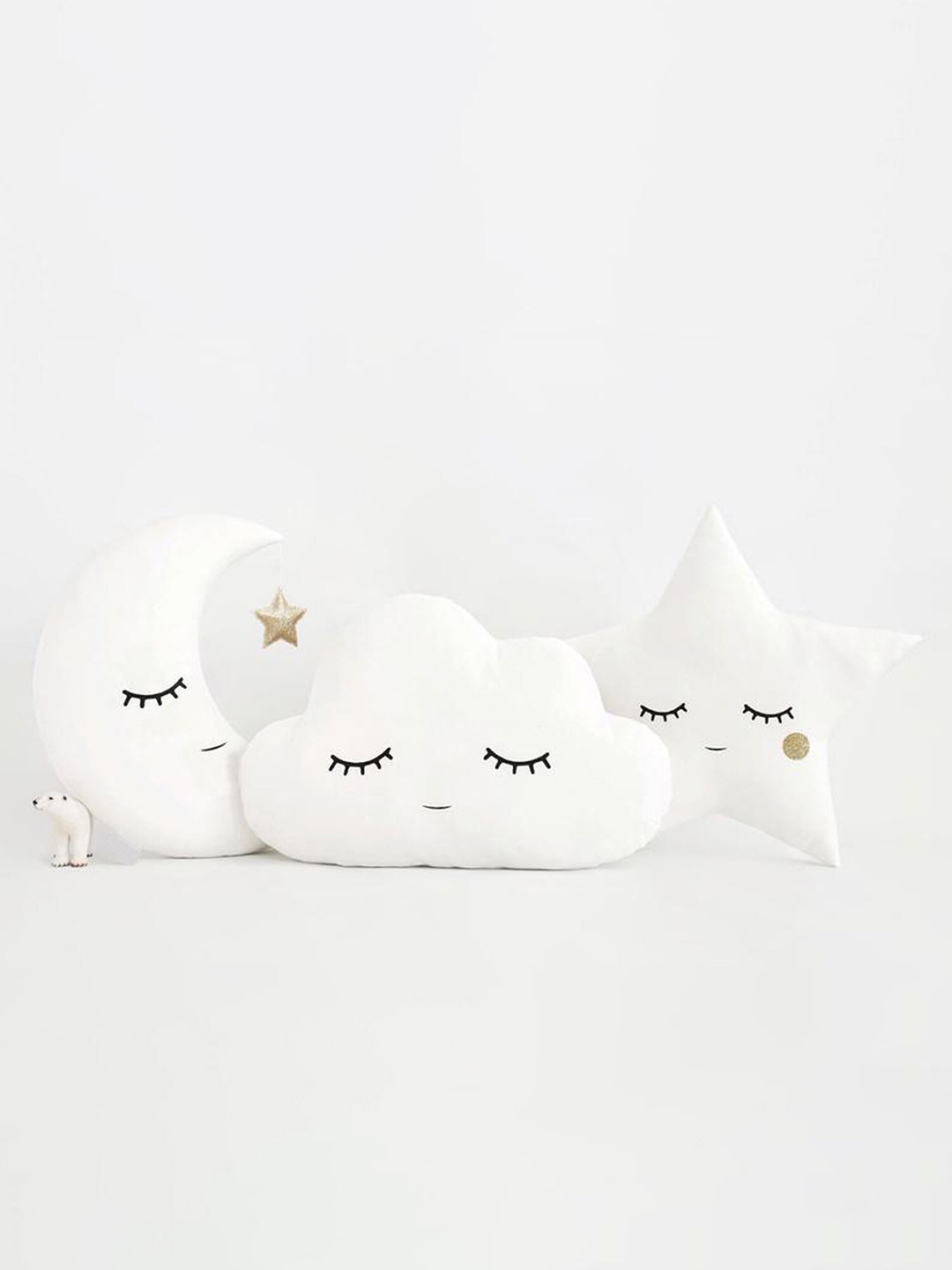 STYBUZZ Kids Set Of 3 White Cute Cloud Moon Star Crib Cushions