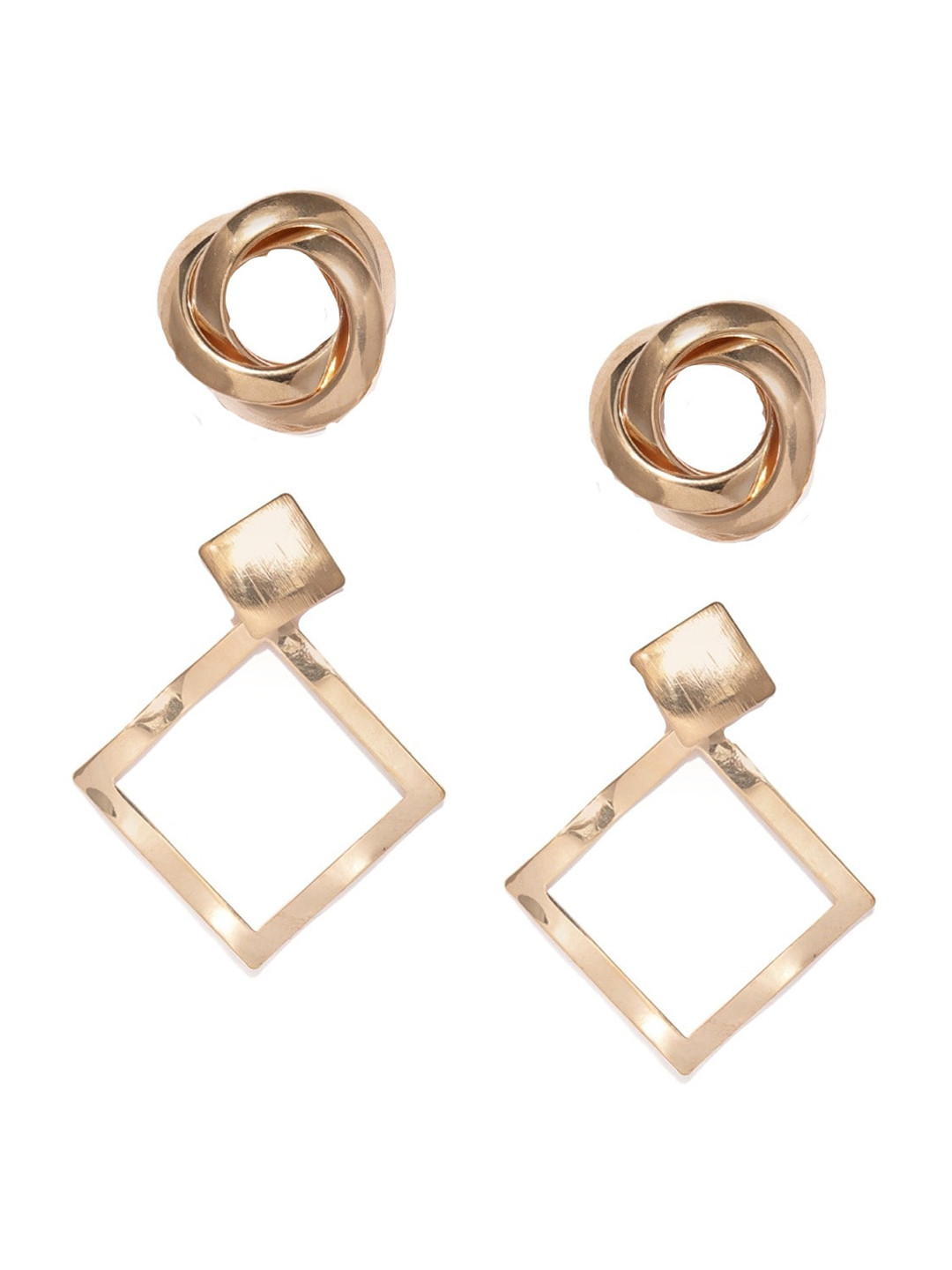 Blisscovered Gold-Toned Set of 2 Contemporary Drop and Studs Earrings