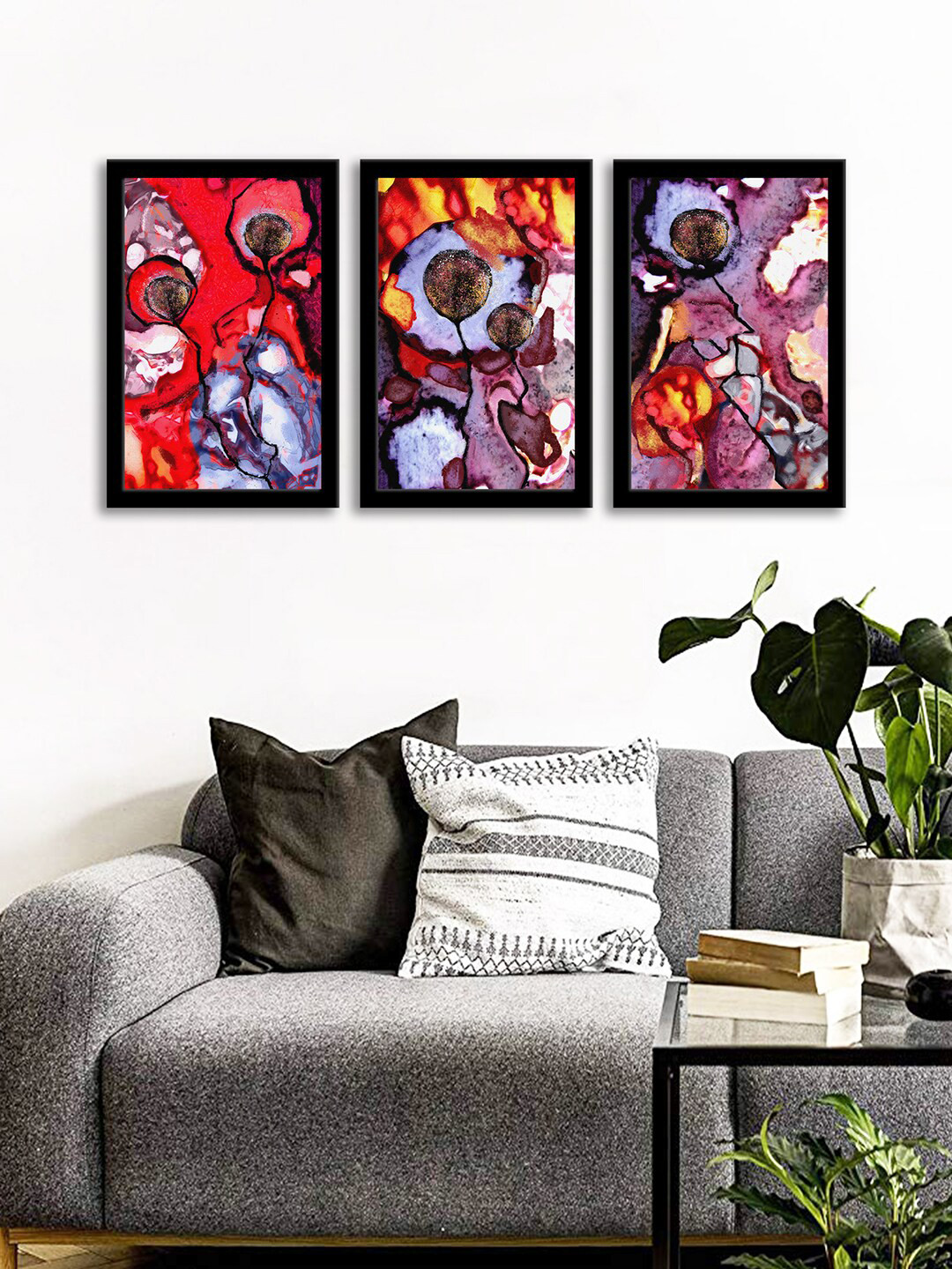 WENS Set Of 3 Multicoloured Colorful Modern Wall Art Paintings