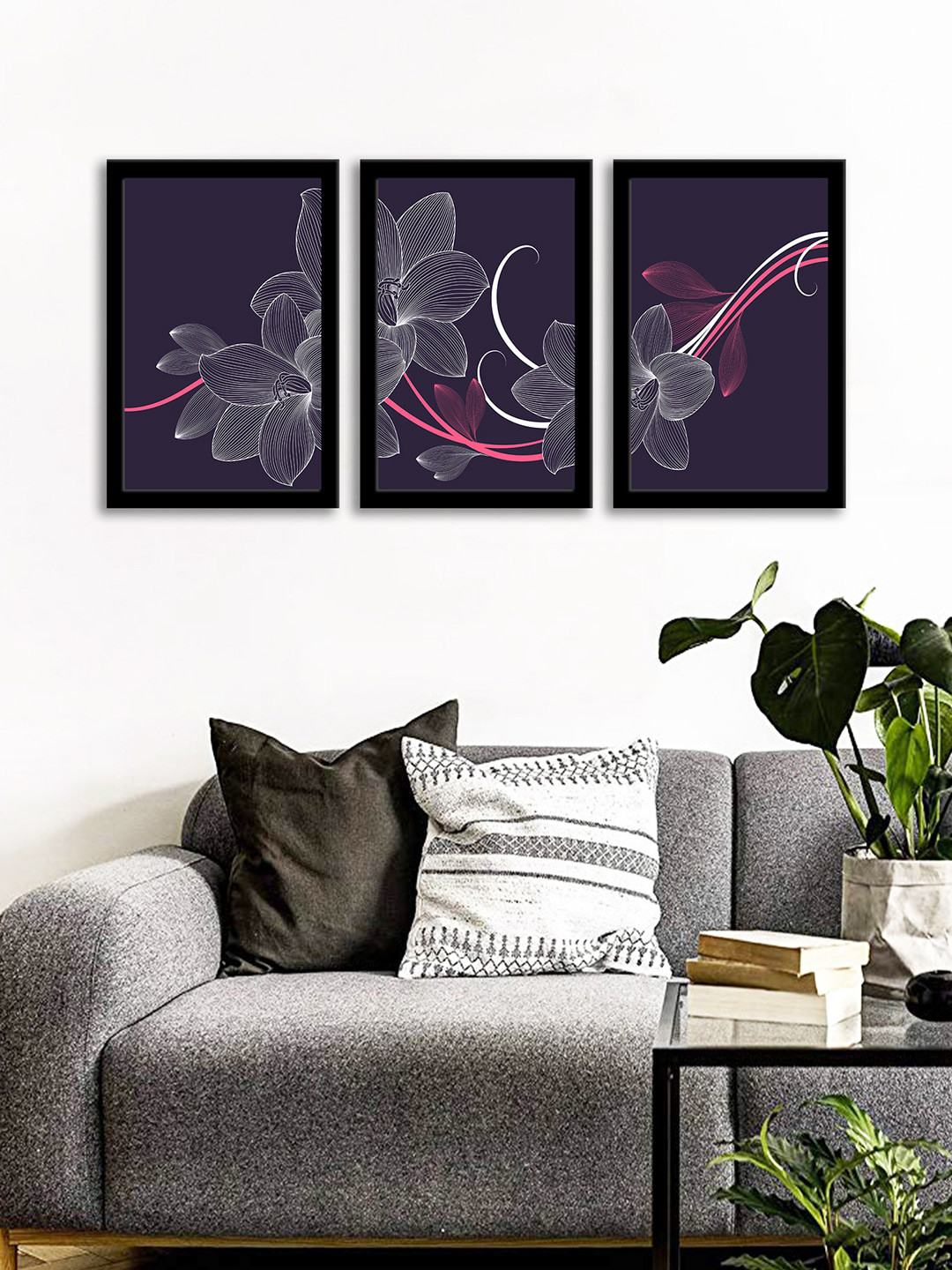 WENS Set Of 3 Multicoloured Flowers of Lily Wall Art Paintings