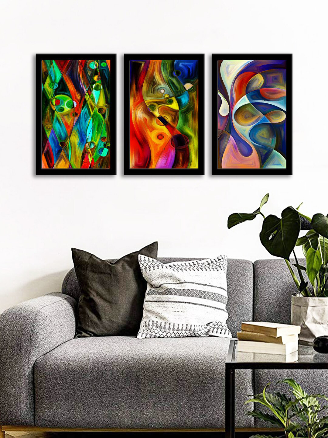 WENS Multi MDF 3 Pcs Wall Living Room Rectangle Potrait Paintings Wall Art -13.5 x 9.5In