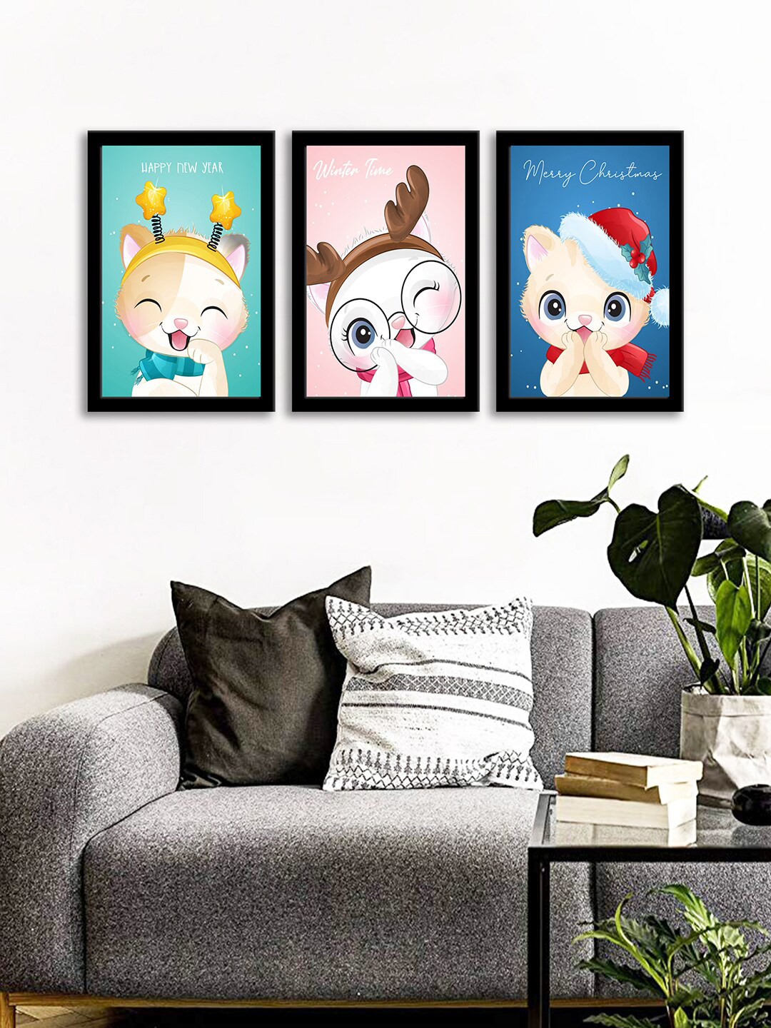 WENS Set Of 3 Multicoloured Cute Cartoon Wall Art Paintings