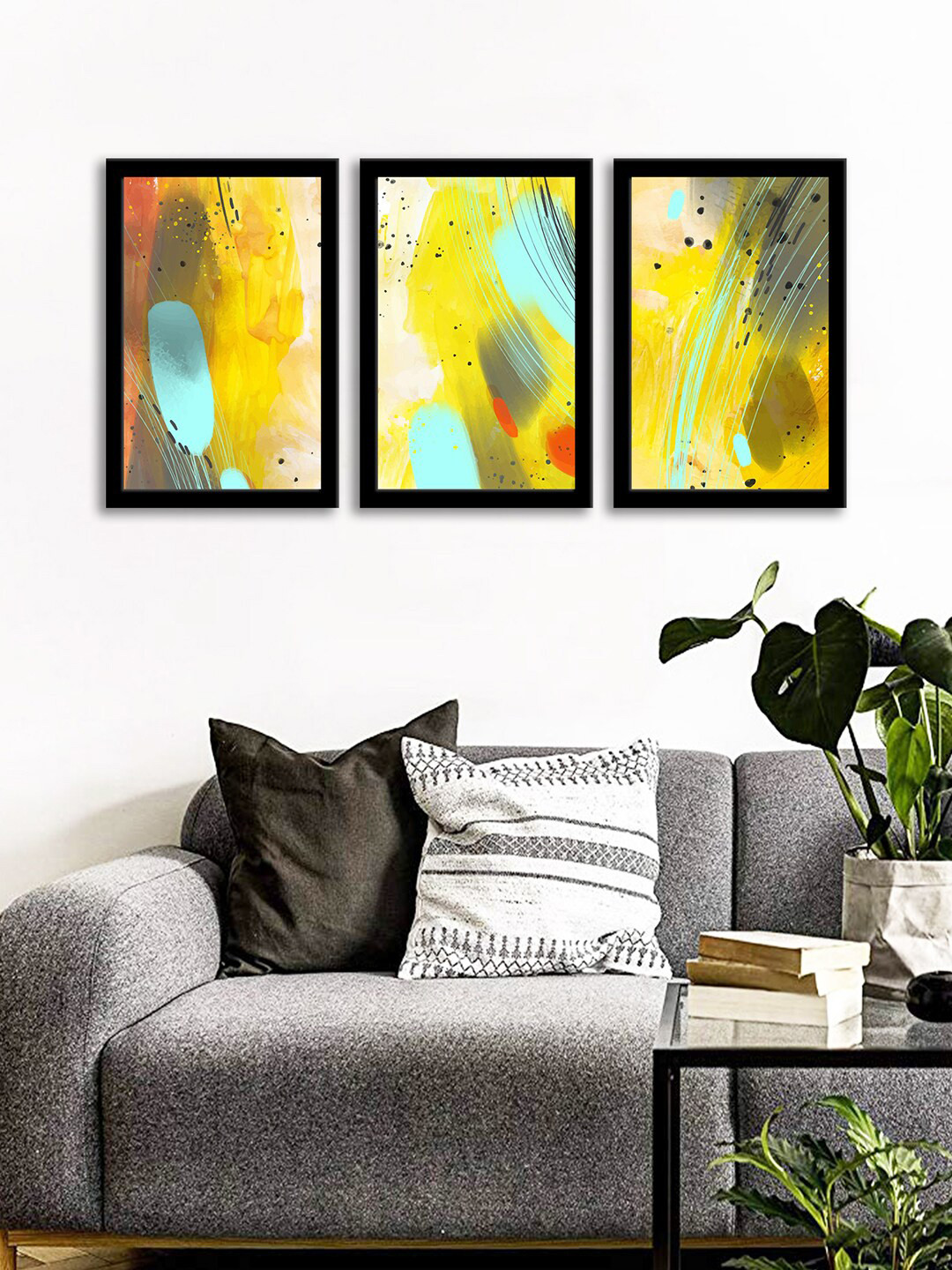 WENS Set Of 3 Multicoloured Abstract Moderate Wall Art Paintings