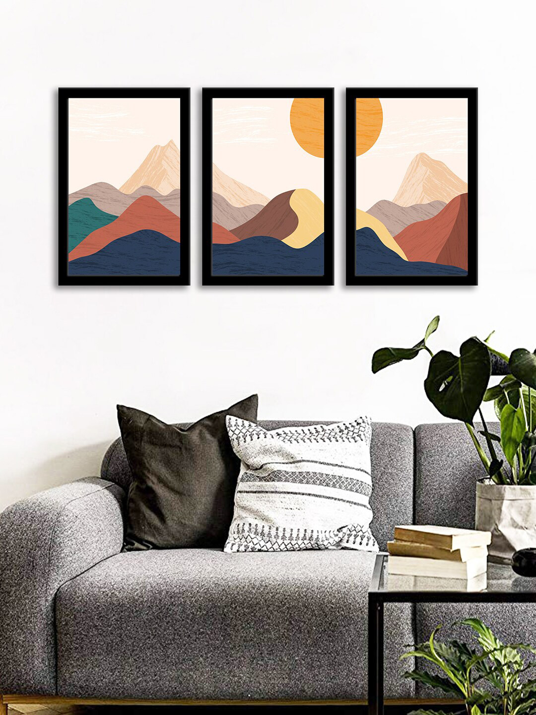 WENS Set Of 3 Multicoloured Nature Hills Wall Art Paintings