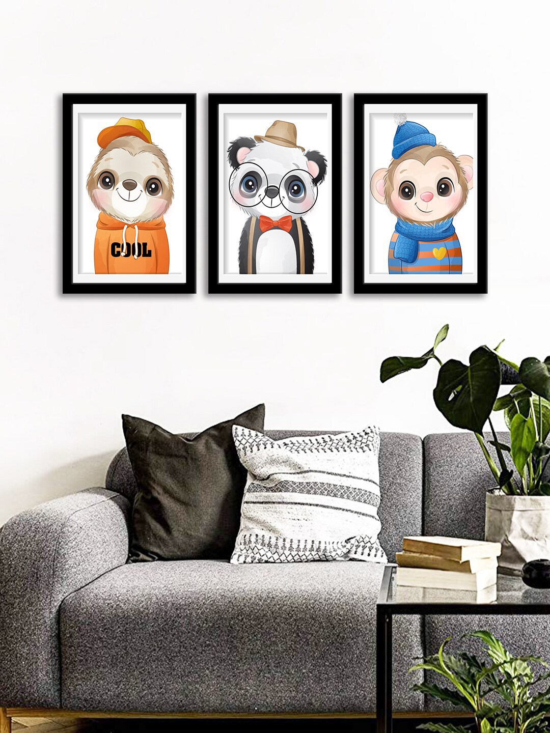 WENS Set Of 3 Multicoloured Cute Cool Animalsr Wall Art Painting