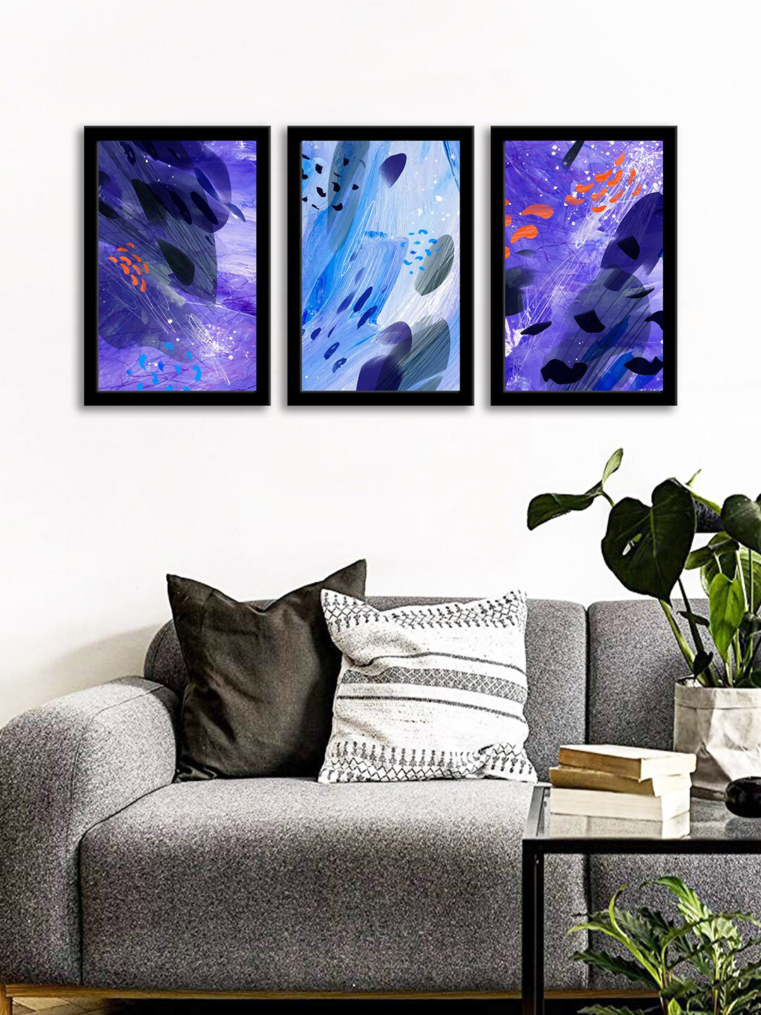 WENS Set Of 3 Multicoloured Contemporary Ink Wall Art Painting