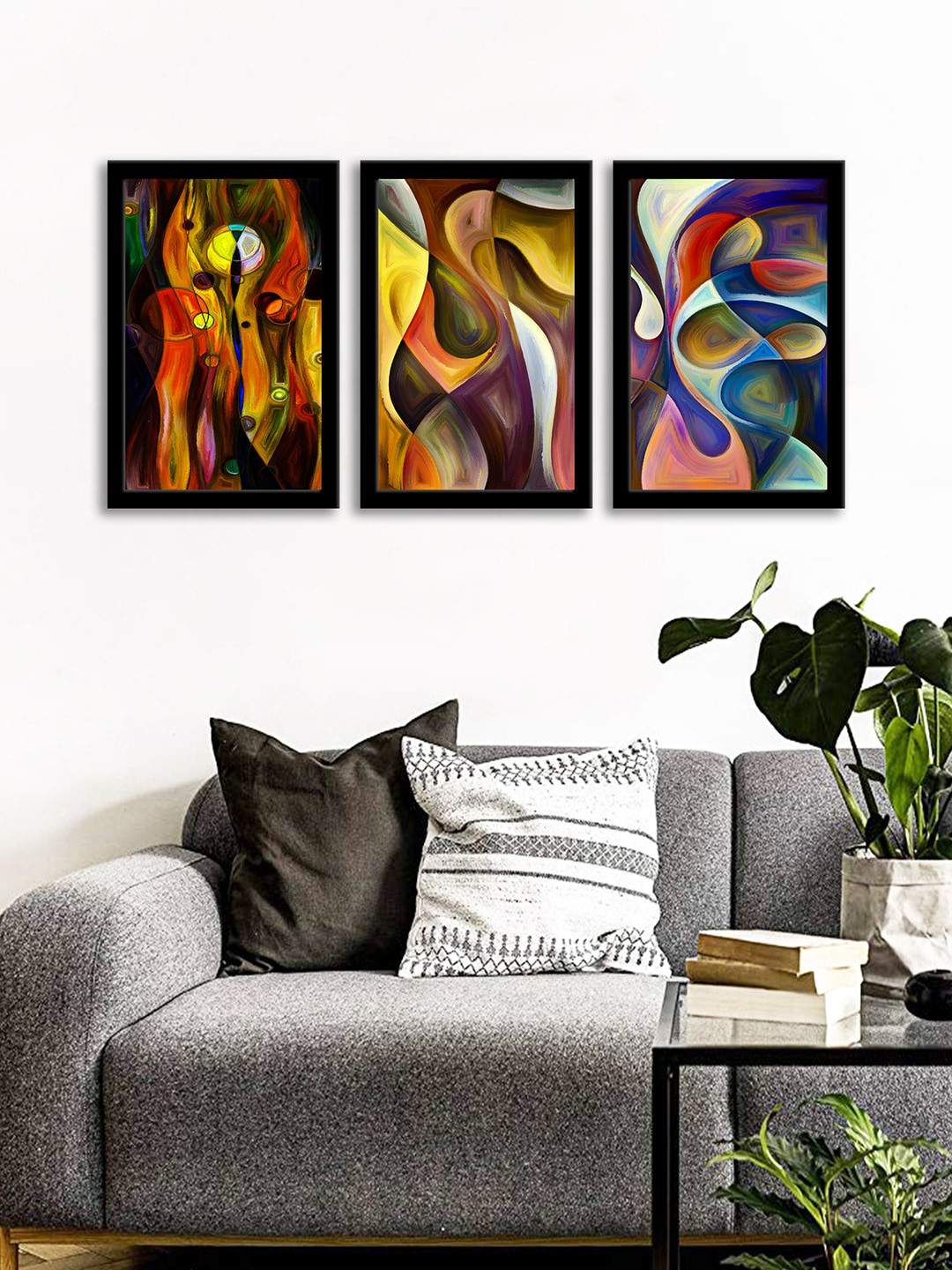 WENS Set Of 3 Multicoloured Abstract Wall Art Painting