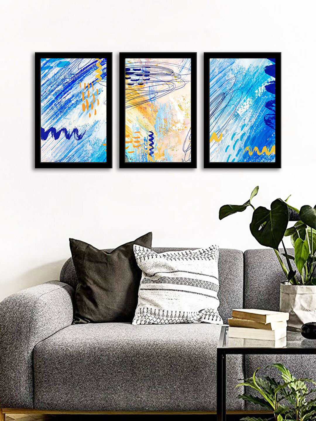 WENS Set Of 3 Multicoloured Colorful Ink Wall Art Painting