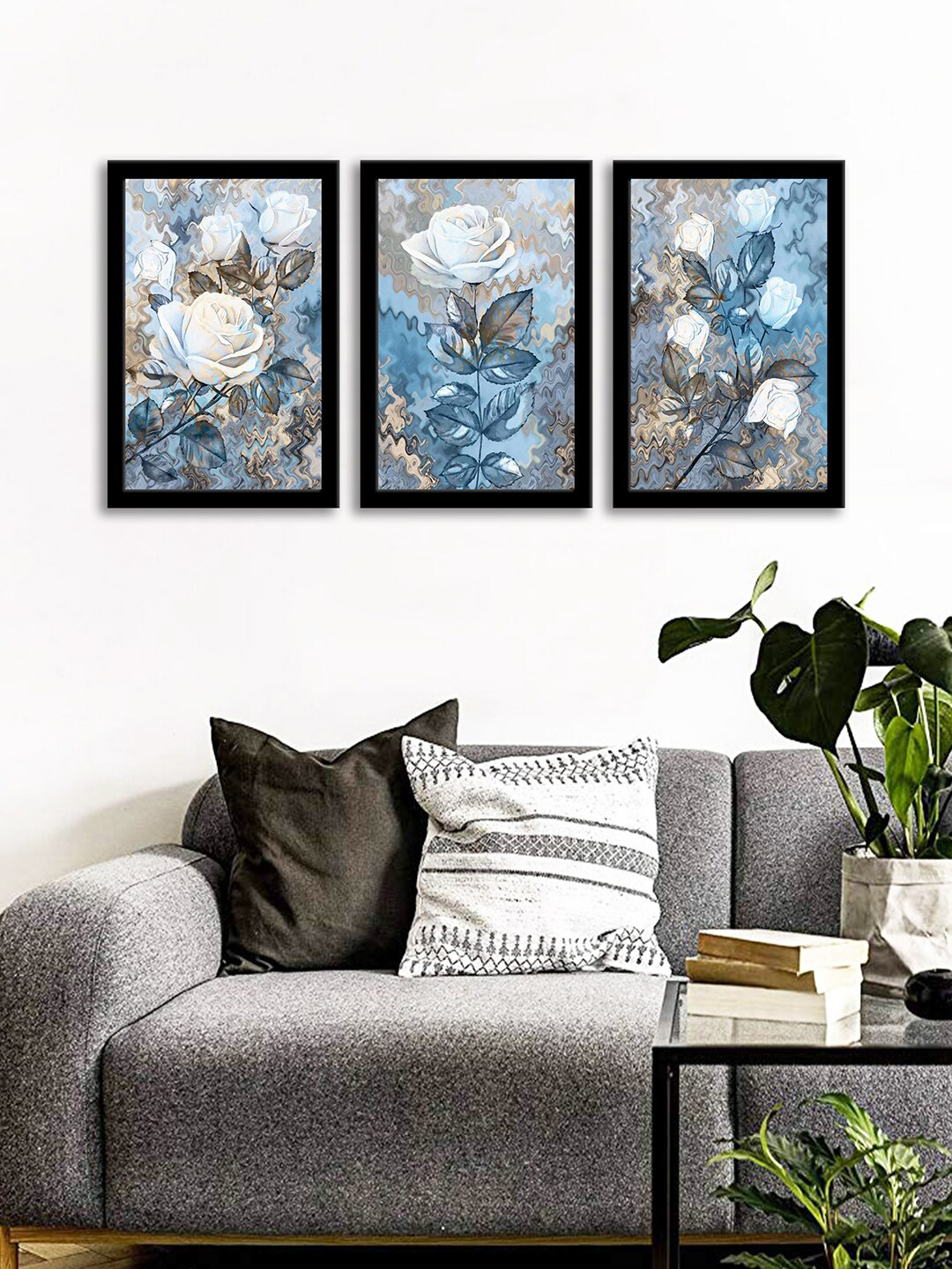 WENS Set Of 3 Multicoloured Roses Wall Art Painting
