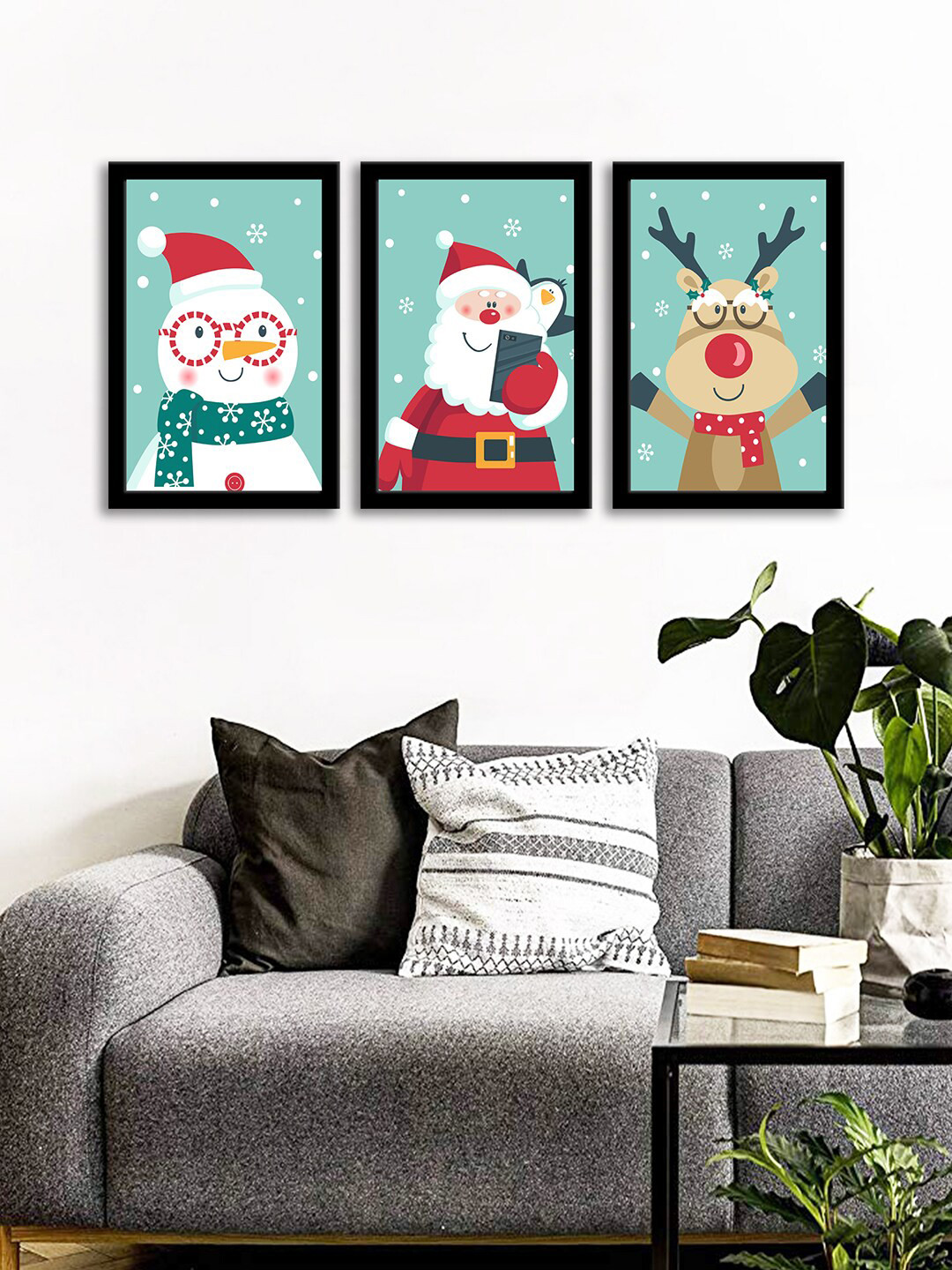 WENS Set Of 3 Multicoloured Christmas Celebrationt Wall Art Painting