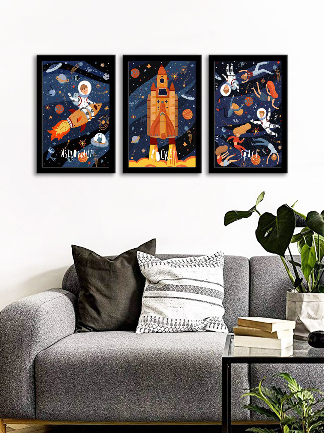 WENS Vintage Space MDF 3 Piece Wall Square Paintings Wall Art - 13.5 x 9.5 In