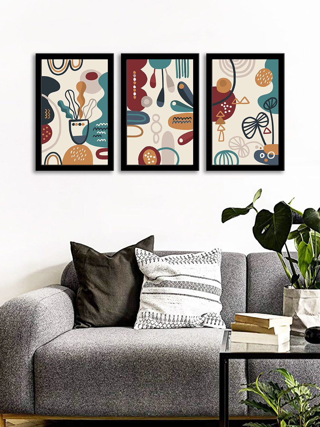 WENS Set Of 3 Multicoloured Abstract Wall Art Painting
