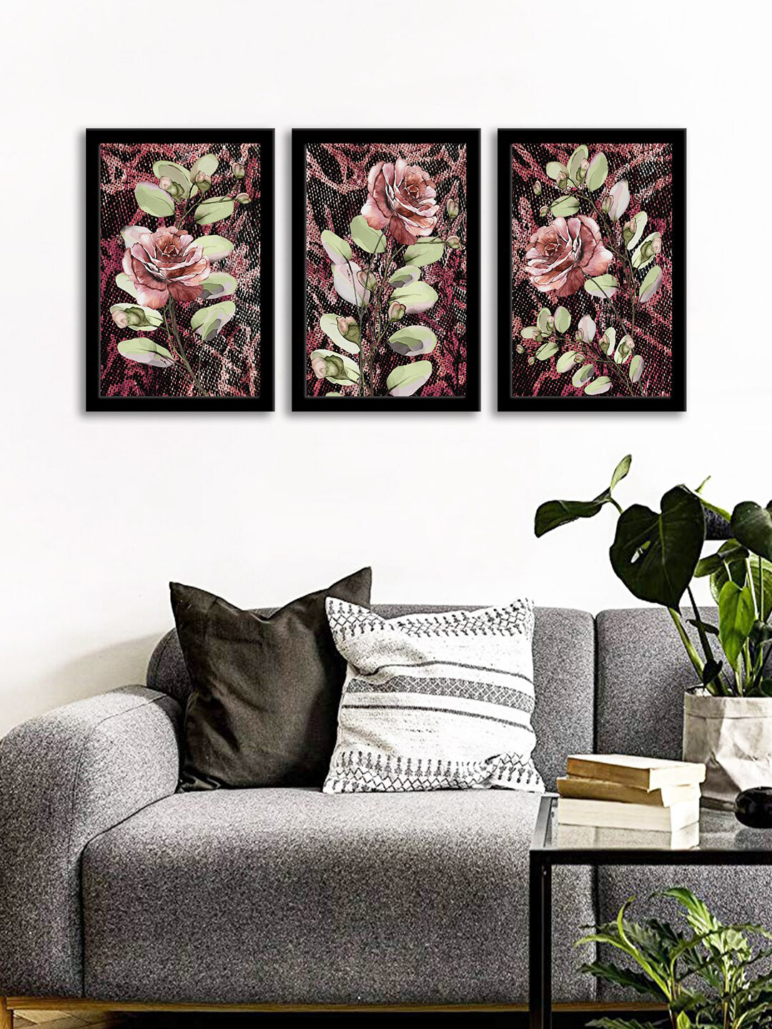WENS Beautiful Roses MDF 3 Piece Wall Rectangle Paintings Wall Art - 13.5 x 9.5 In