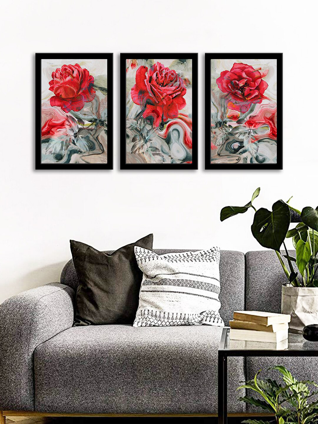 WENS Set Of 3 Multicoloured Watercolor Roses Wall Art Painting