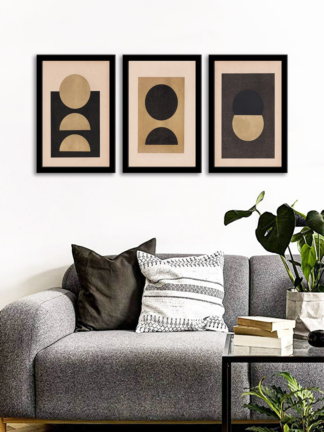 WENS Set Of 3 Multicoloured Geometric Wall Art Painting