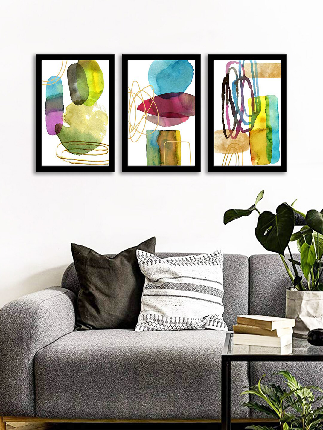 WENS WENS Framed Canvas 3 Piece Rectangle Paintings Wall Art-13.5 x 9.5In