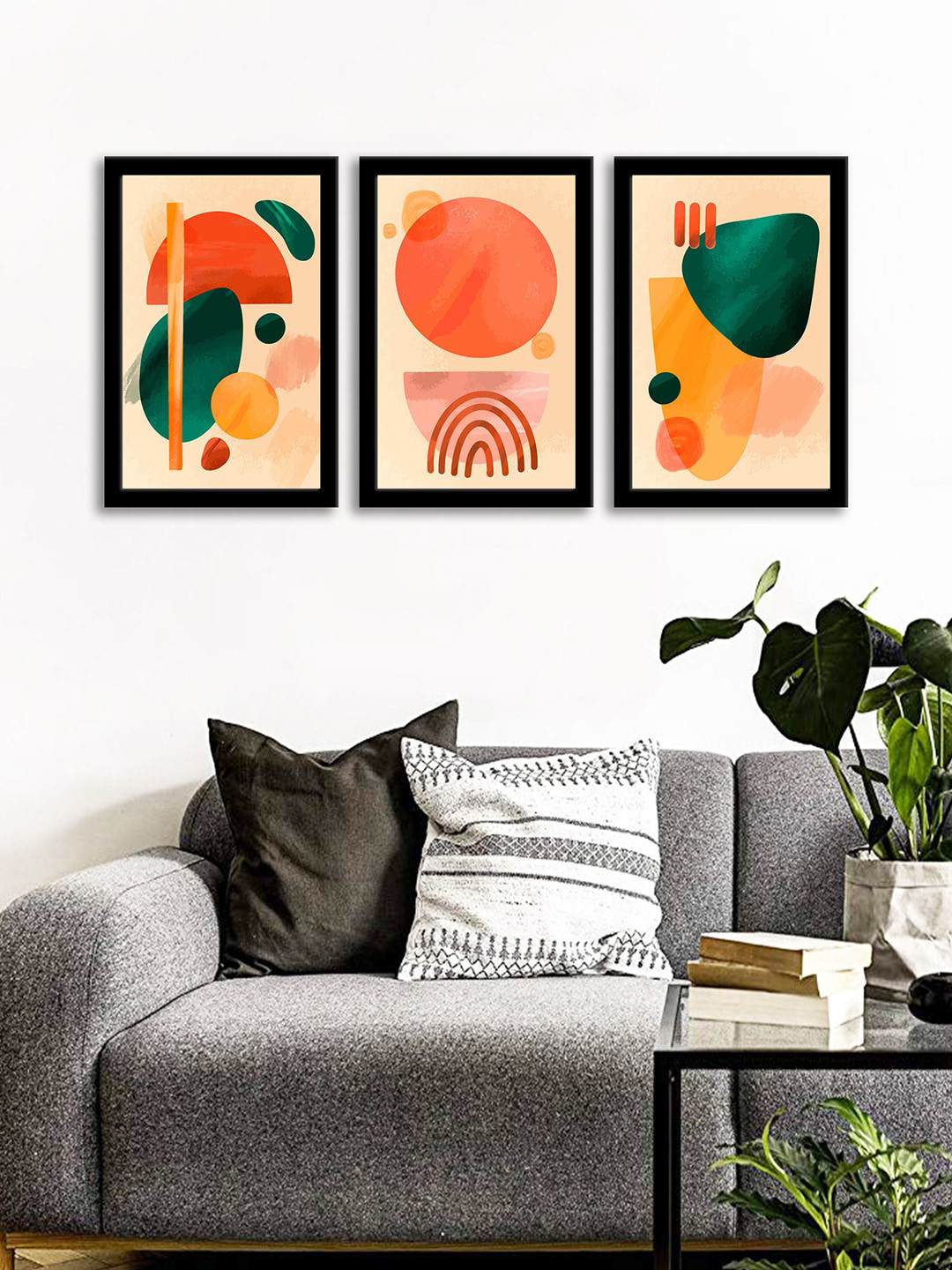 WENS Set Of 3 Orange & Yellow Scandinavian Wall Art Paintings