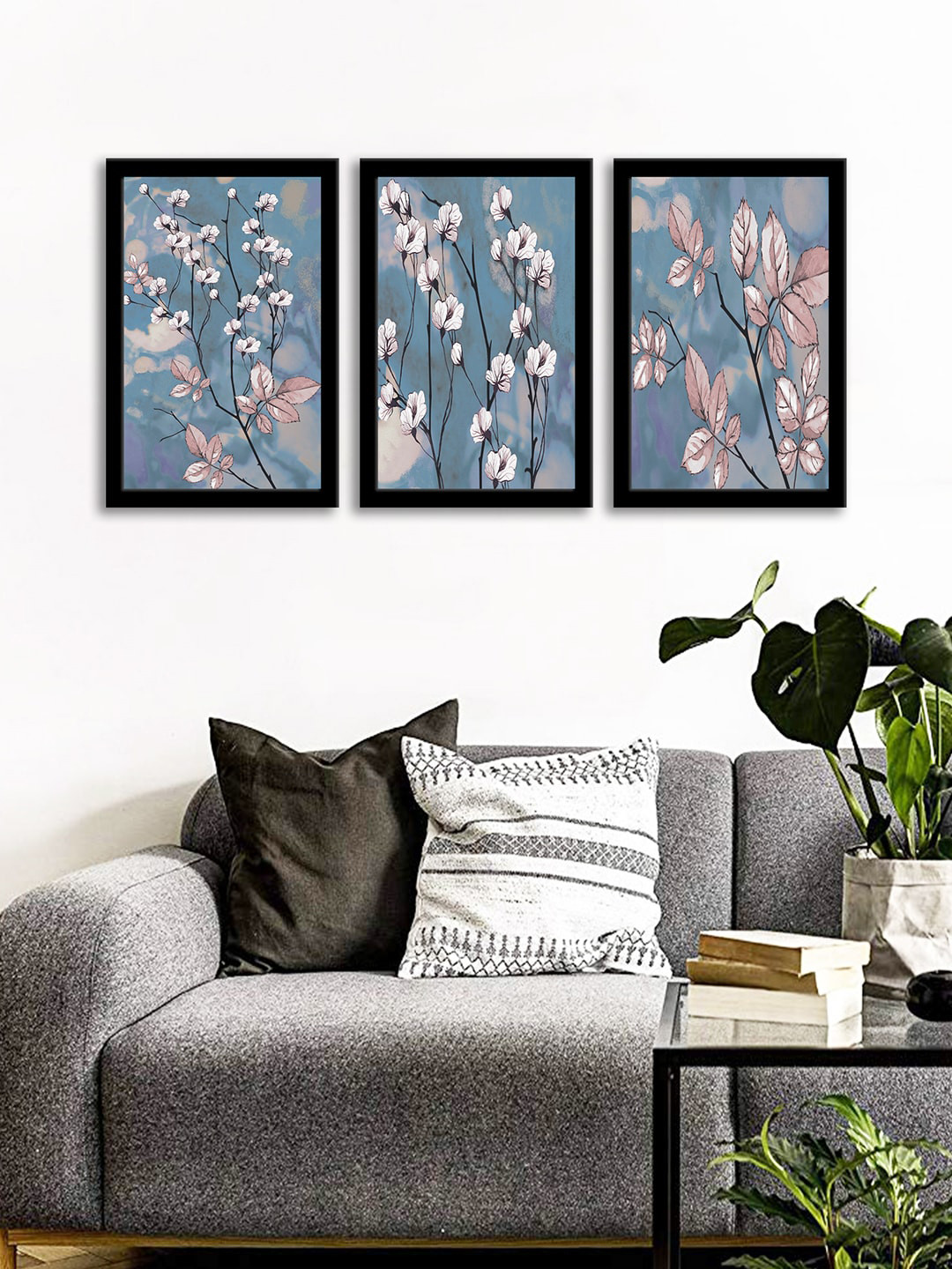 WENS Set Of 3 White Flower Wall Art Painting