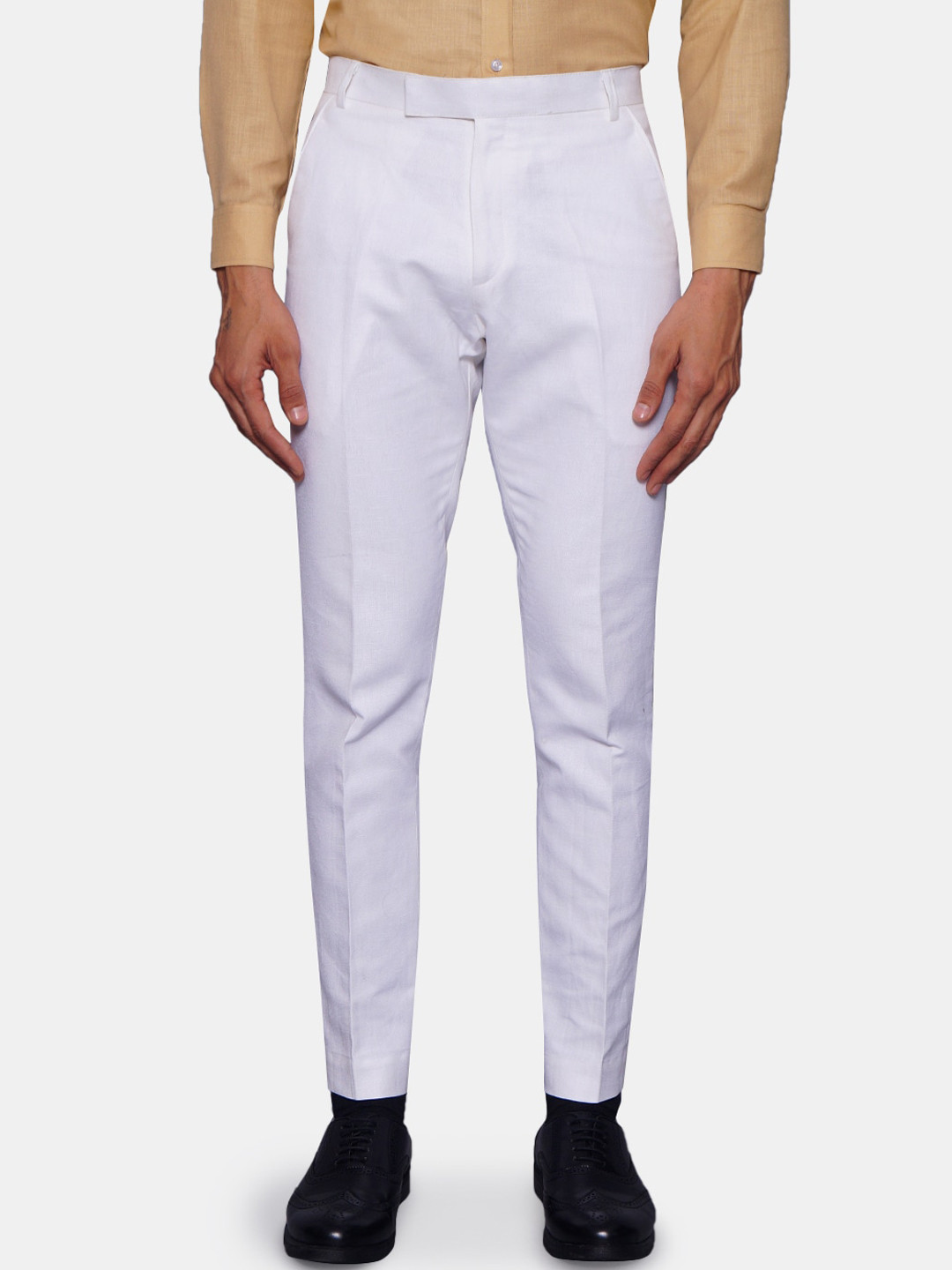 Wintage Men White Pure Linen Formal Trousers