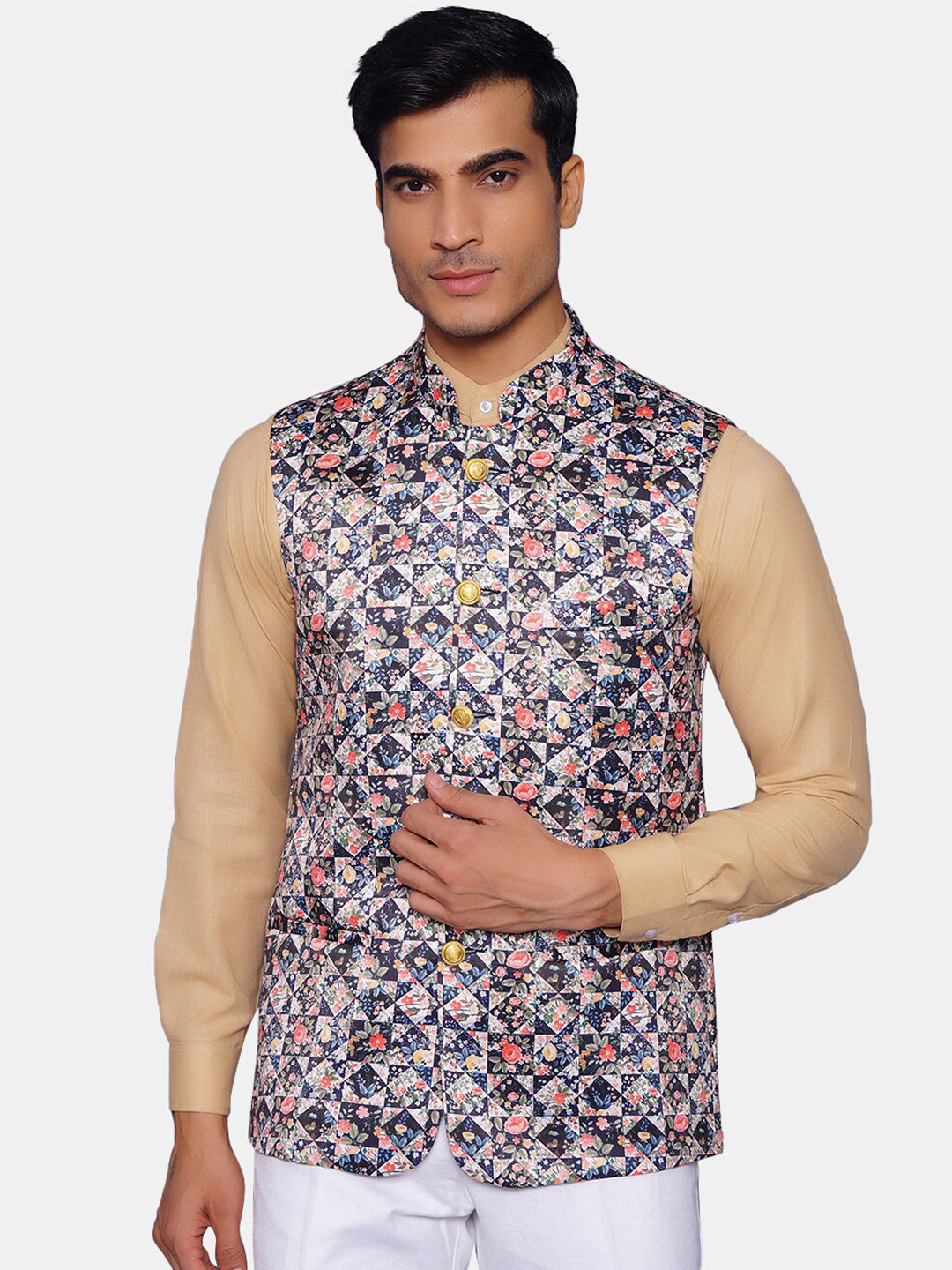 Wintage Men Multicoloured Printed Nehru Jacket