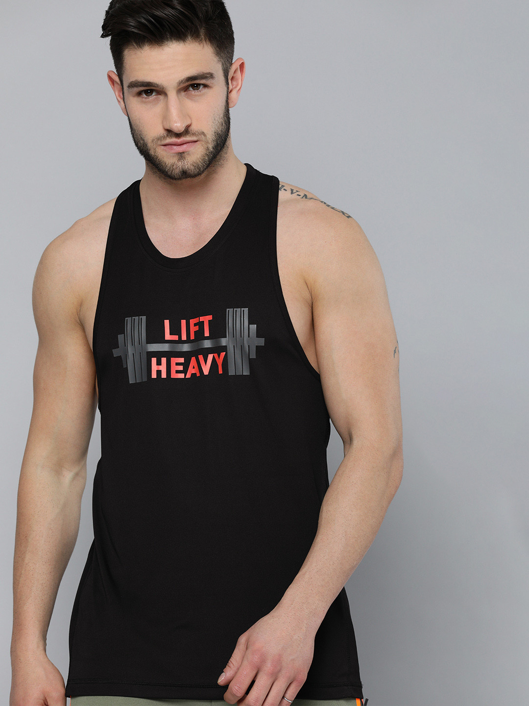 HRX By Hrithik Roshan Men Black & Red Printed Rapid-Dry Training Tshirts