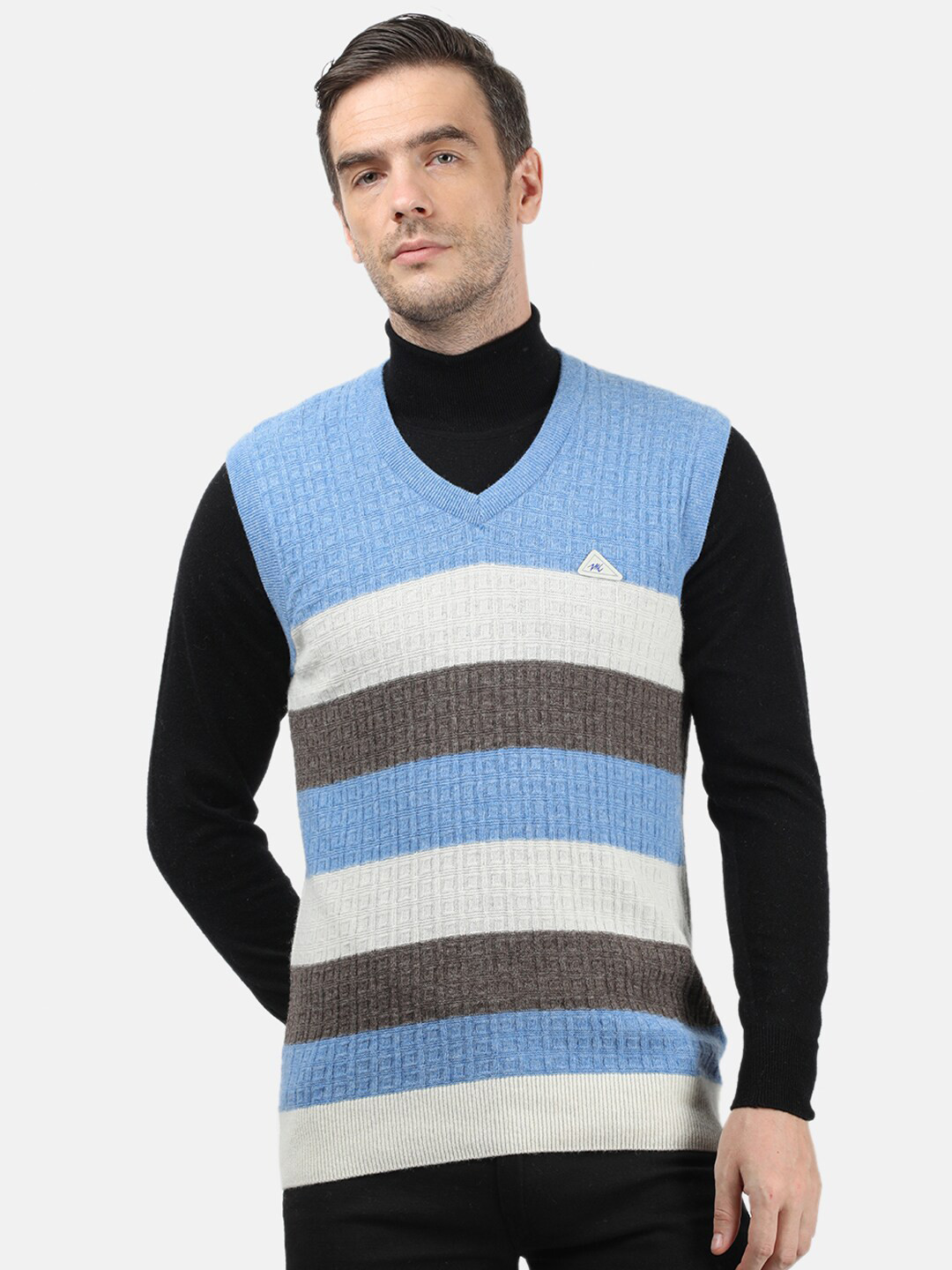 Monte Carlo Men Off White & Blue Striped Sweater Vest