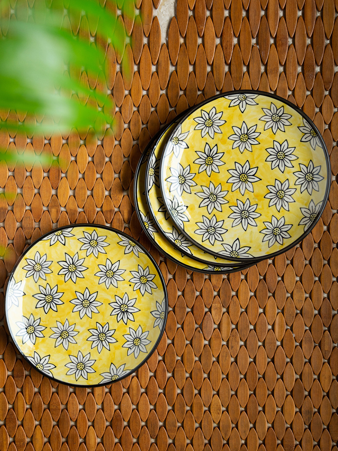 ExclusiveLane Yellow Set Of 4 Handmade Microwave Safe Ceramic Dinner Plates 10 Inches Each