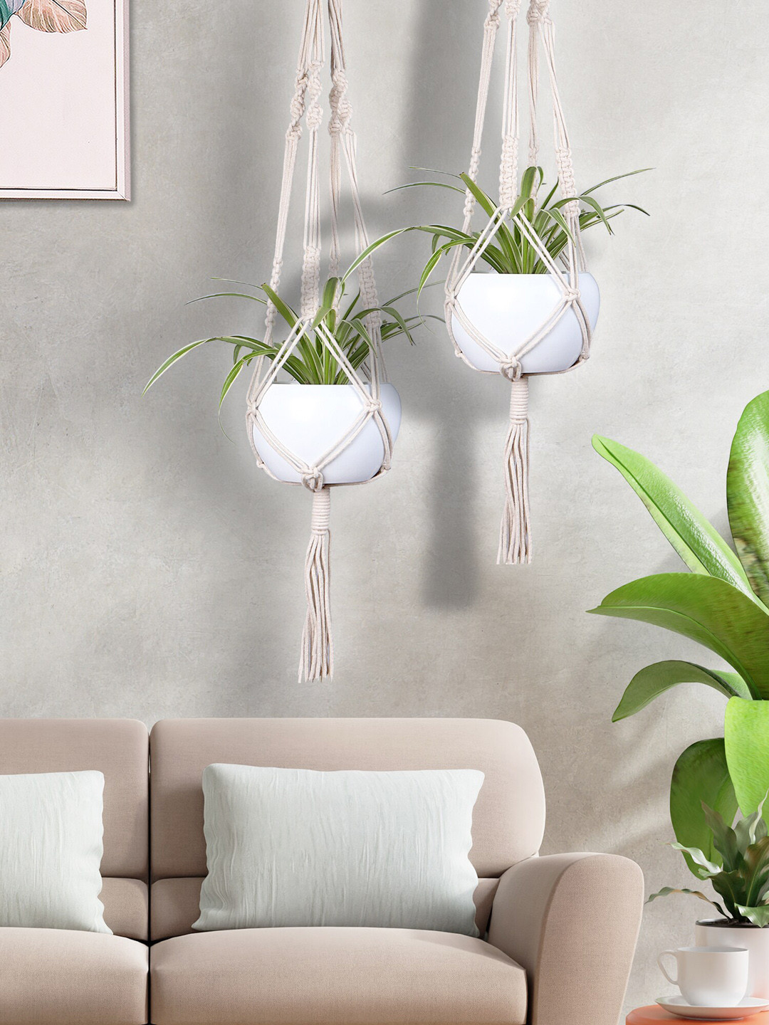 Homesake Set Of 2 Beige Macrame Plant Hangers Without Pot