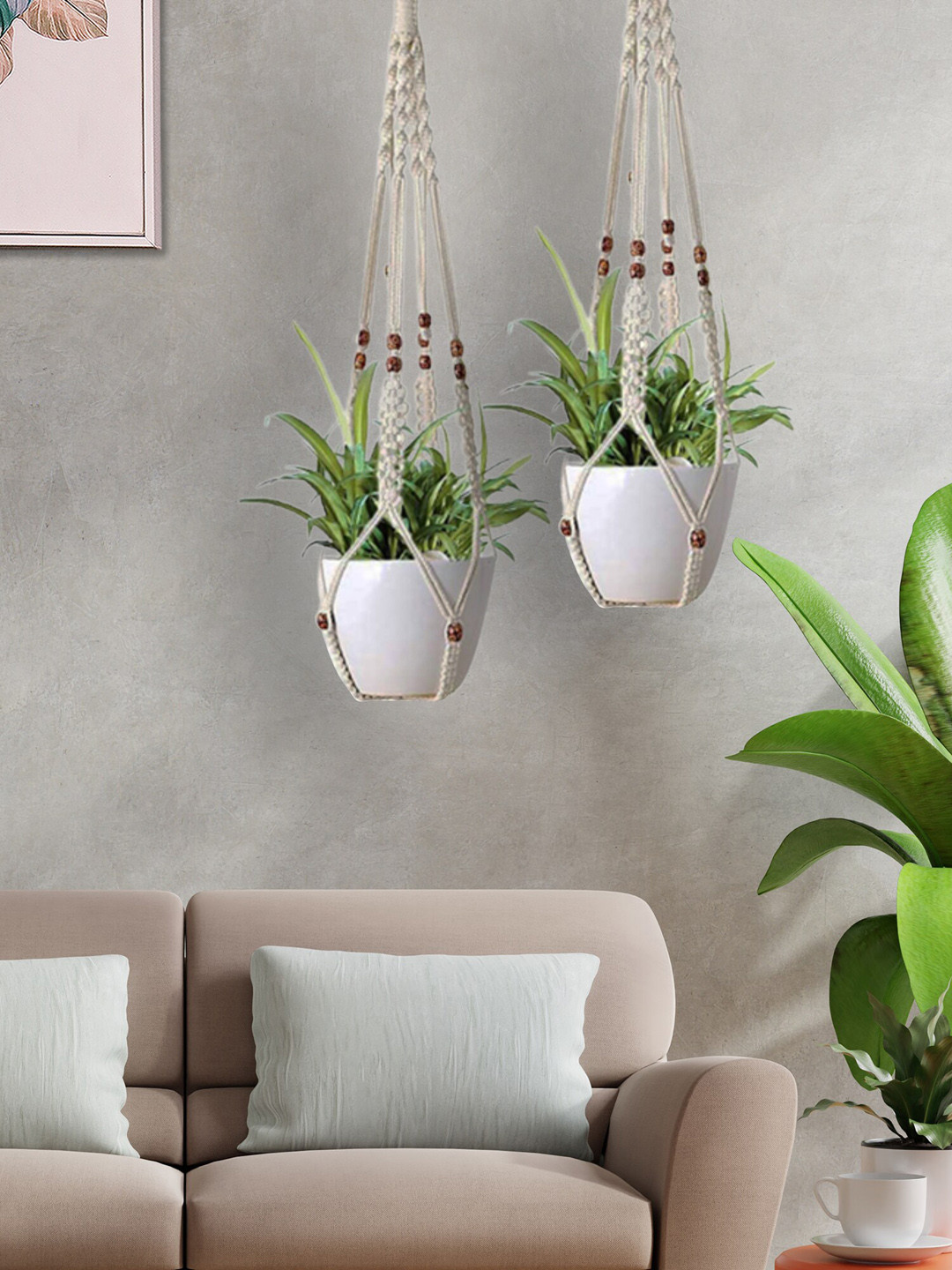 Homesake Set Of 2 Beige Macrame Plant Hangers Without Pot