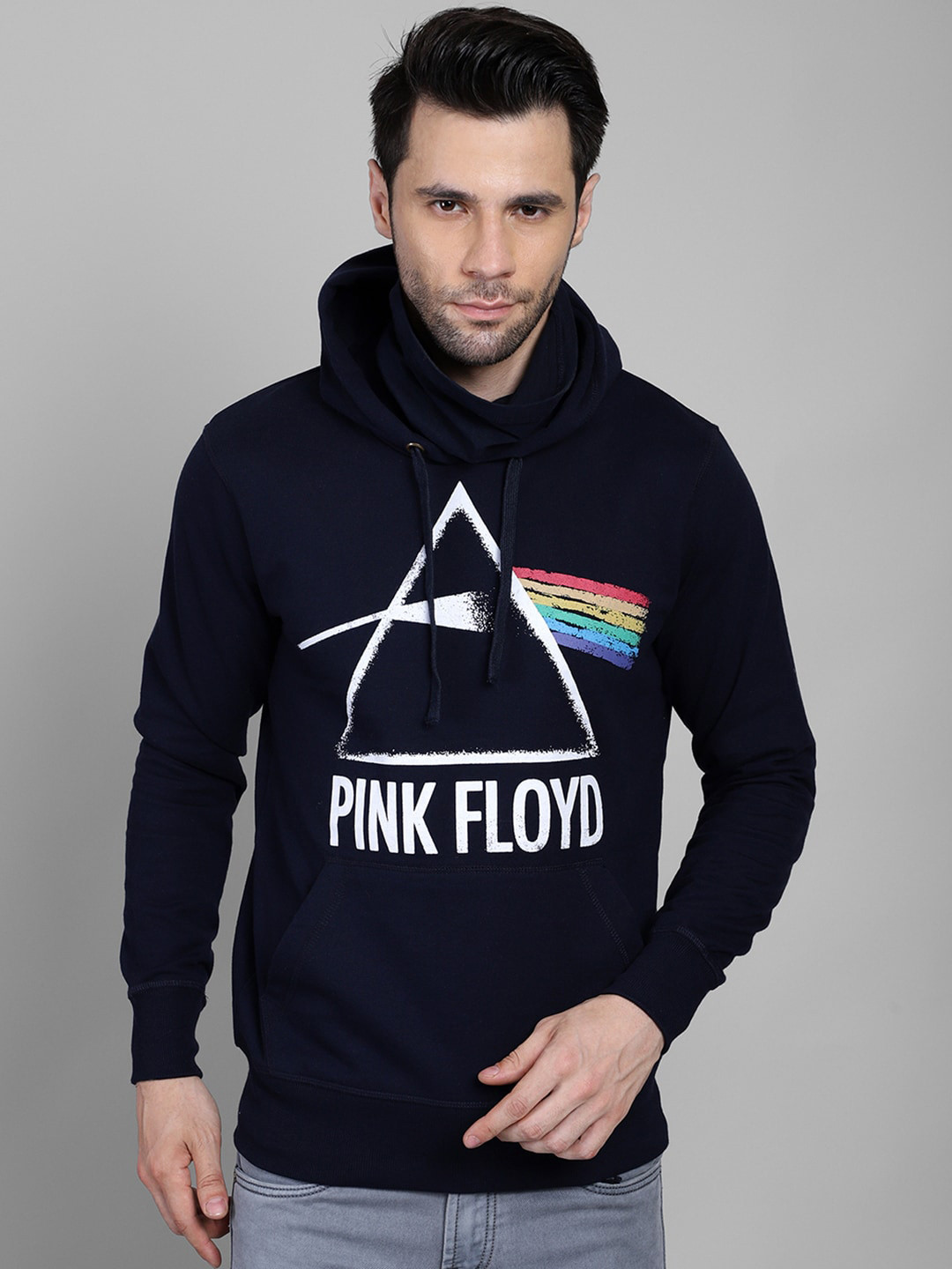 Free Authority Men Blue Pink Floyd Printed Hooded Sweatshirt