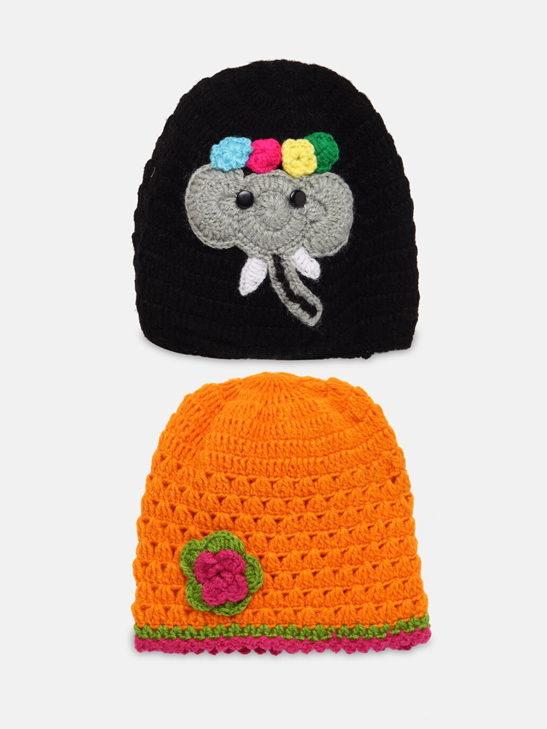 CHUTPUT Unisex Kids Set of 2 Orange & Black Beanies