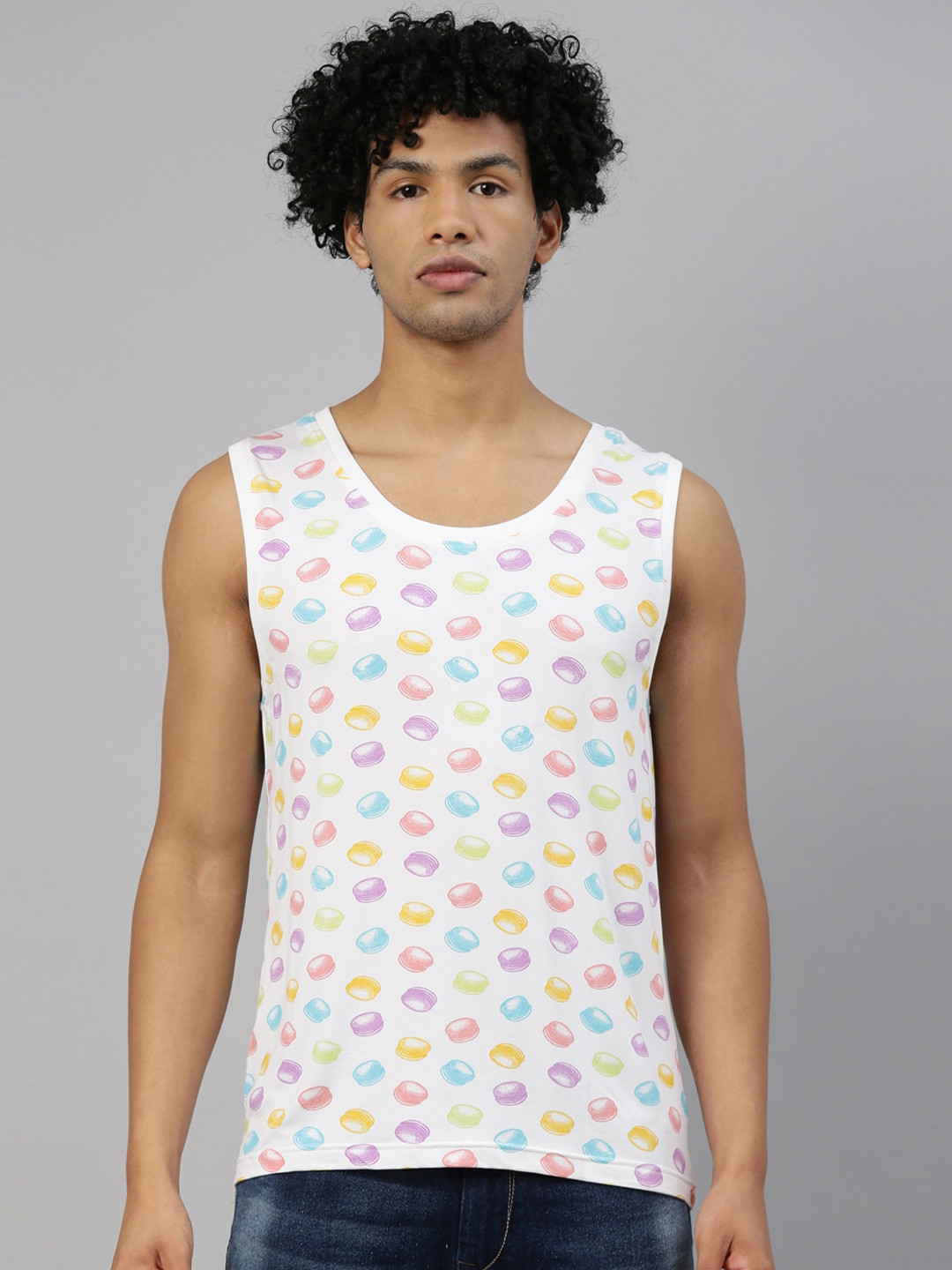 Kryptic Men Off White Printed Vest
