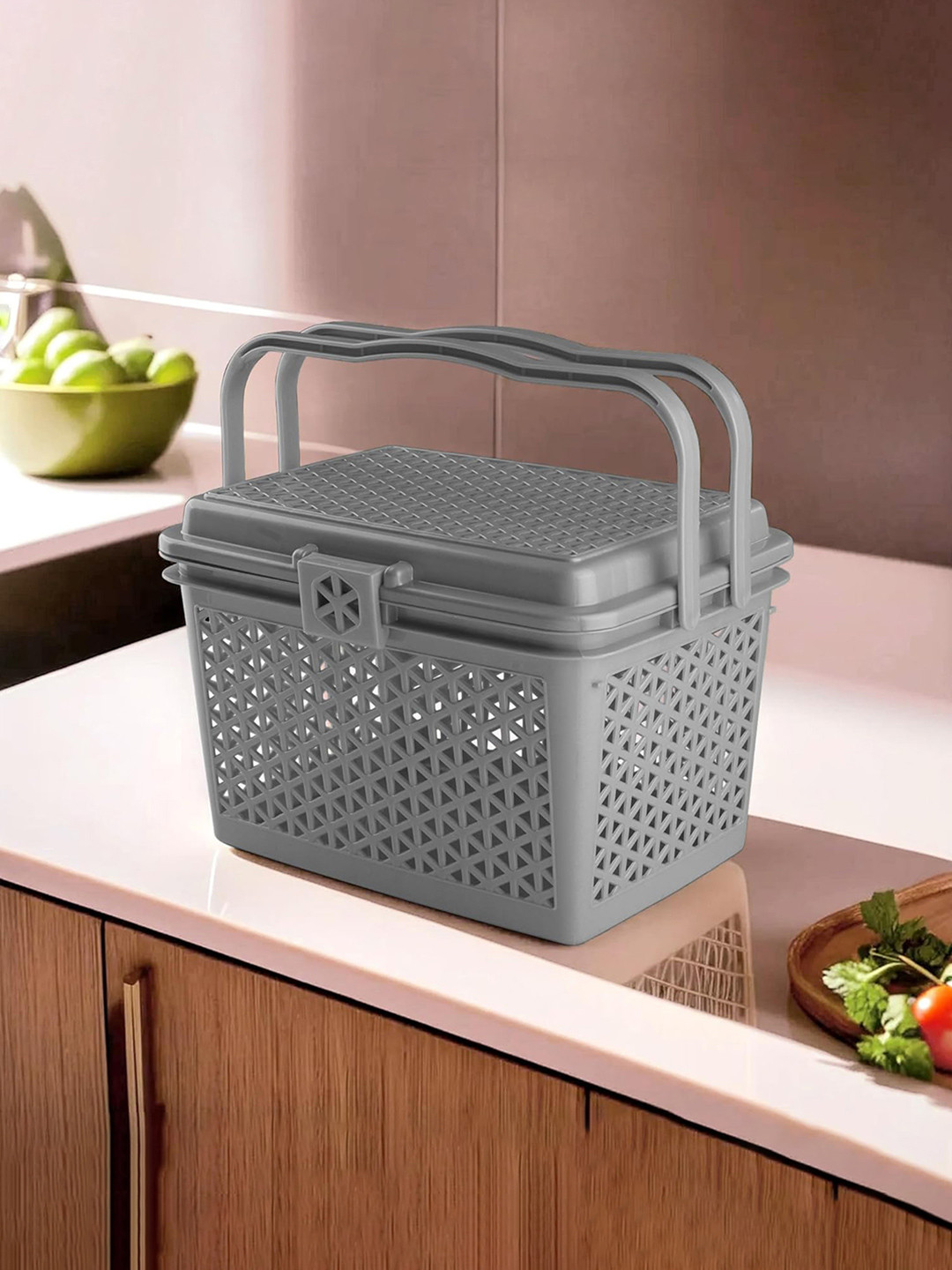Kuber Industries Grey Plastic Multipurpose Shopping Basket with Lid