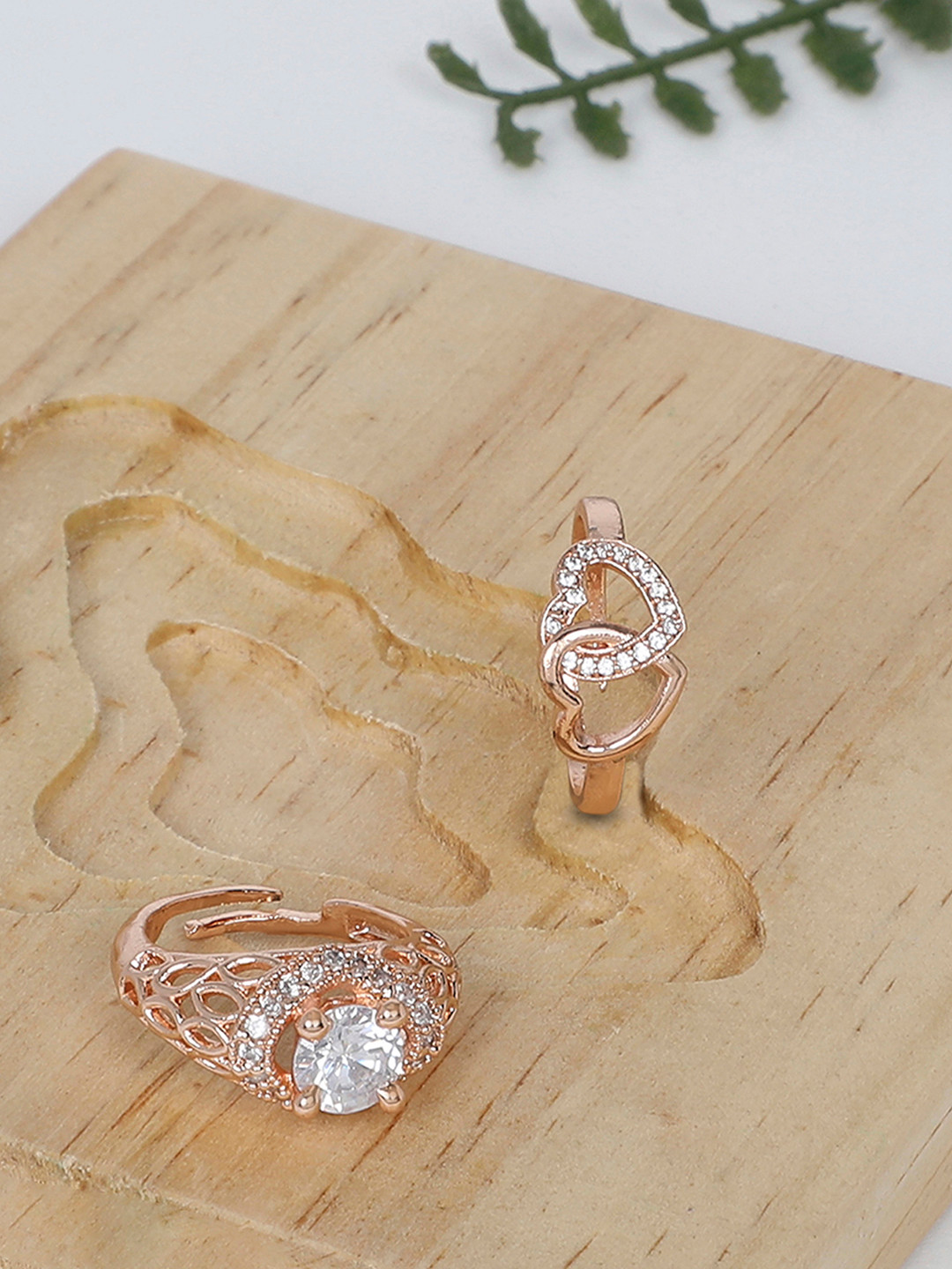 Zaveri Pearls Set of 2 Rose Gold Plated CZ-Studded Contemporary Rings