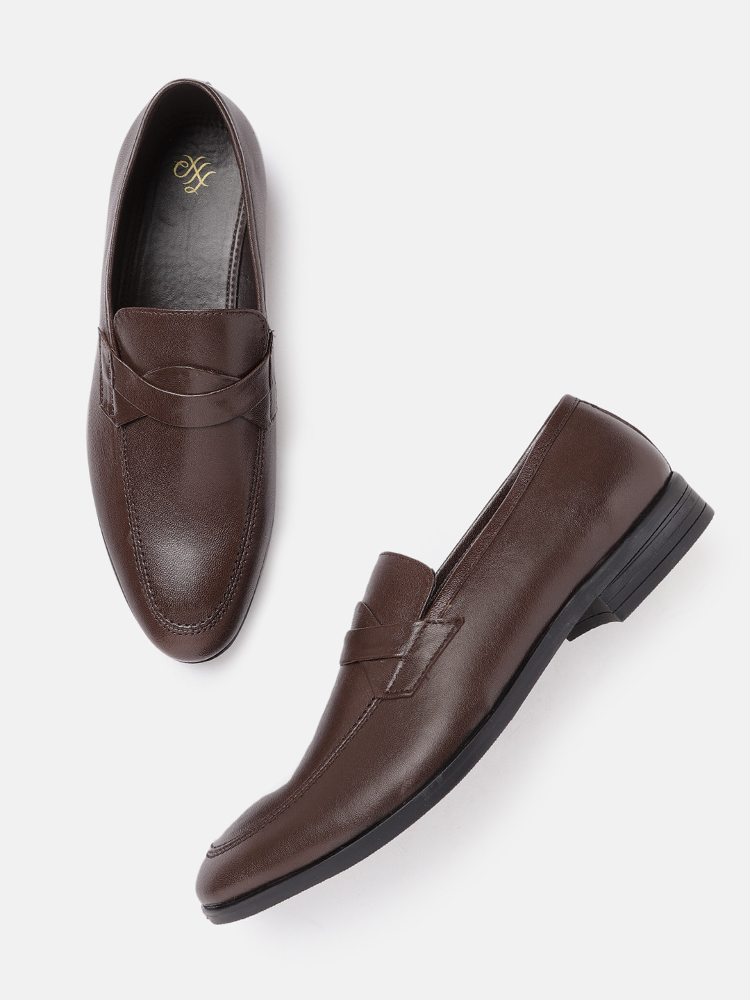 House of Pataudi Men Coffee Brown Solid Handcrafted Leather Slip-Ons