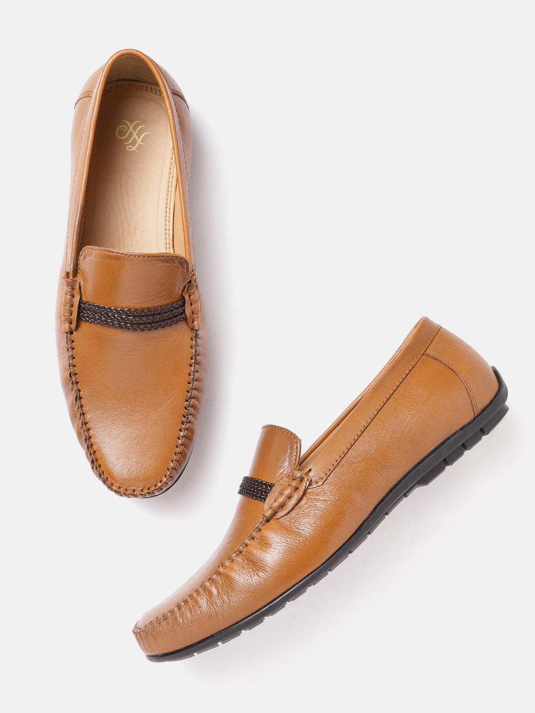 House of Pataudi Men Tan Brown Handcrafted Leather Loafers