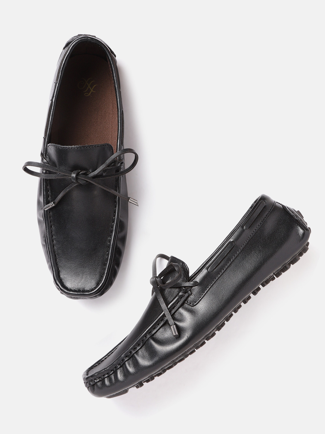 House of Pataudi Men Black Leather Handcrafted Driving Shoes