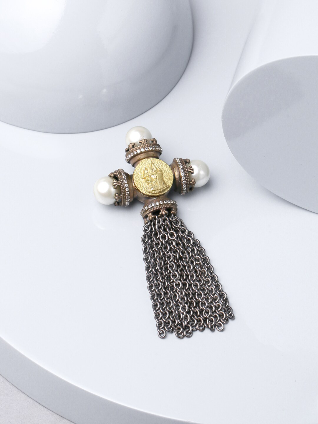 COSA NOSTRAA Men Copper-Toned & Silver-Toned Beaded Russian Prince Statement Brooch