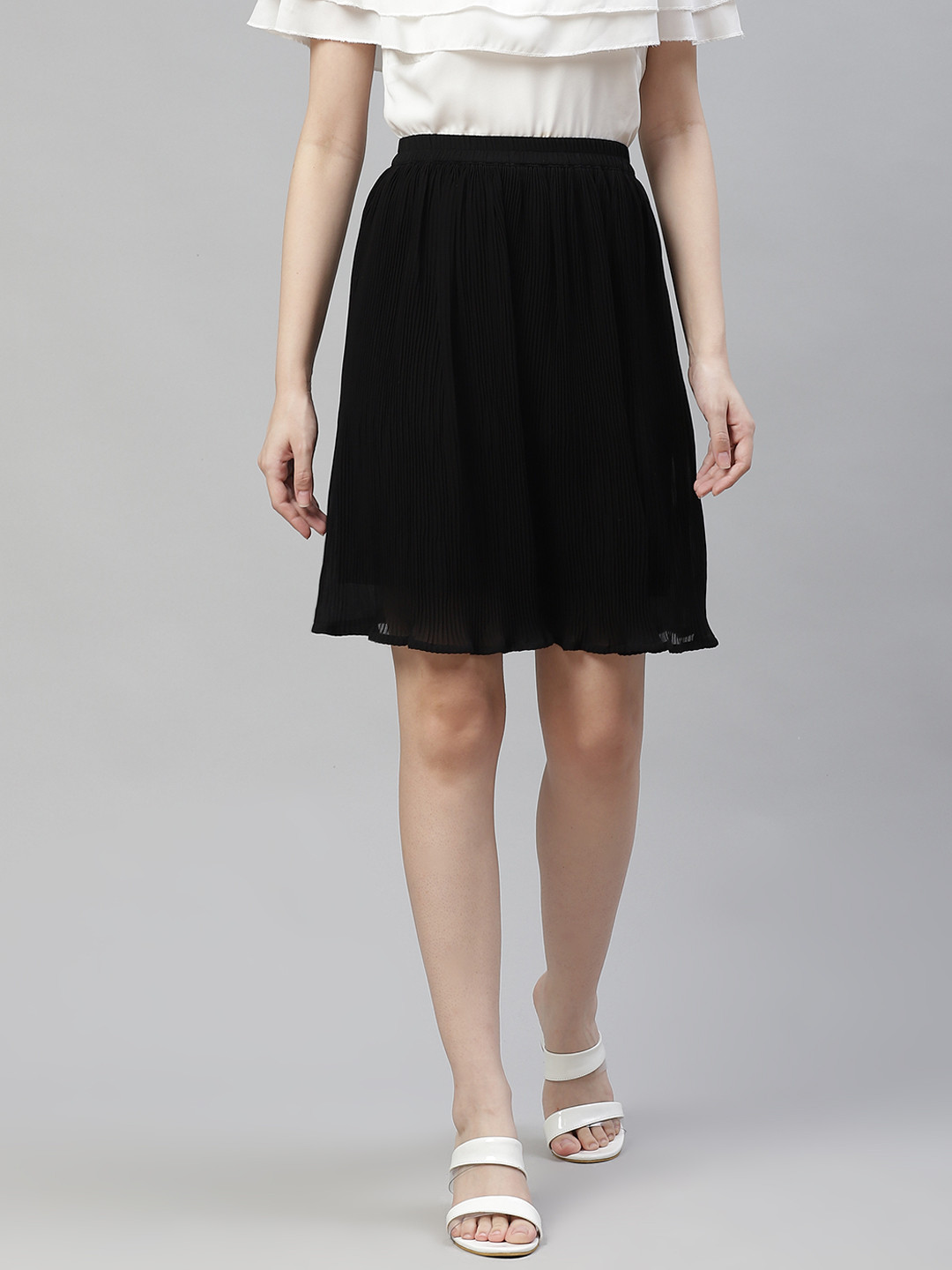 Cottinfab Women Black Georgette Accordion Pleats Skirt