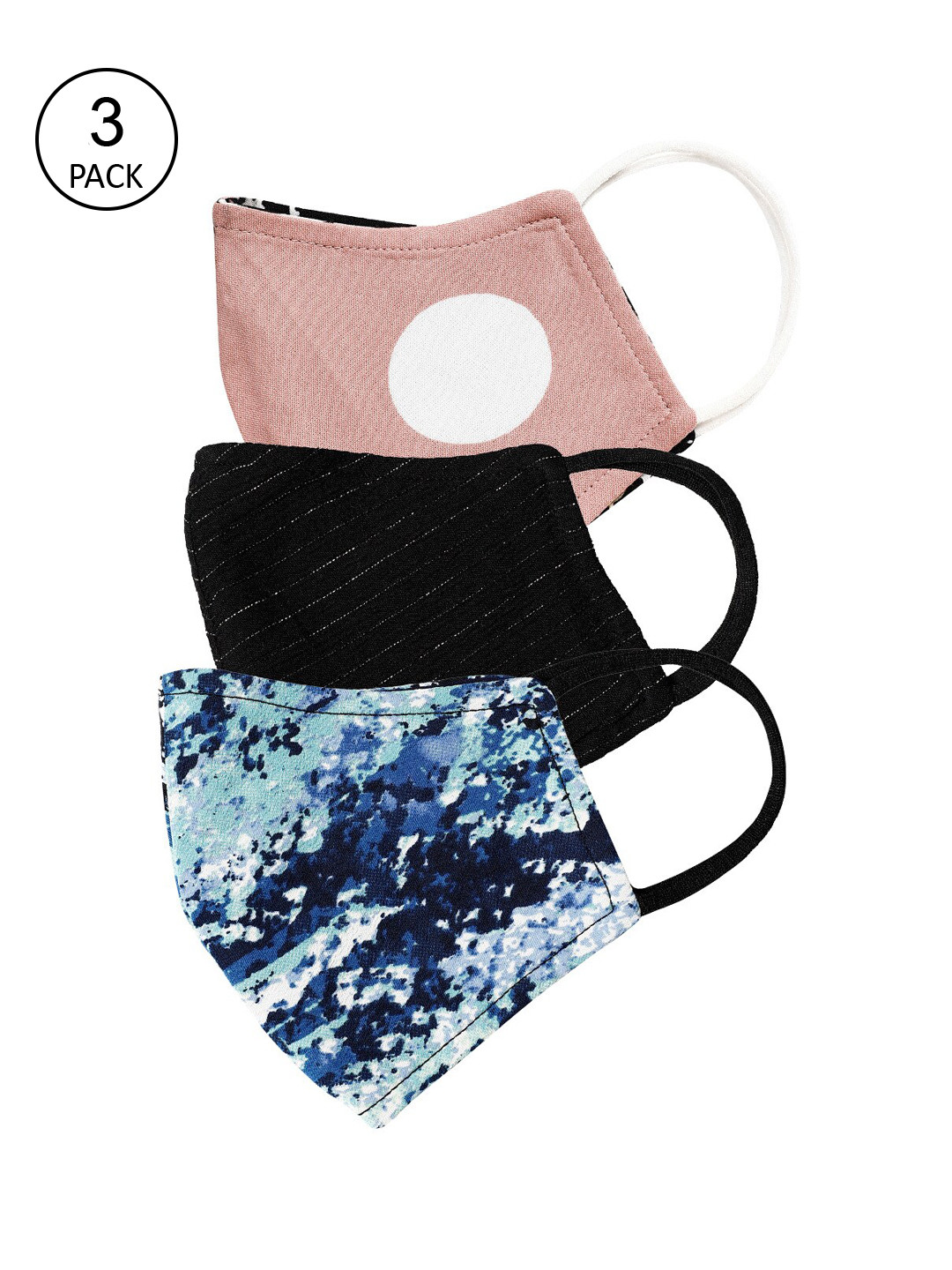 Oxolloxo Women Pack Of 3 Printed 3-Ply Reusable Cotton Cloth Masks