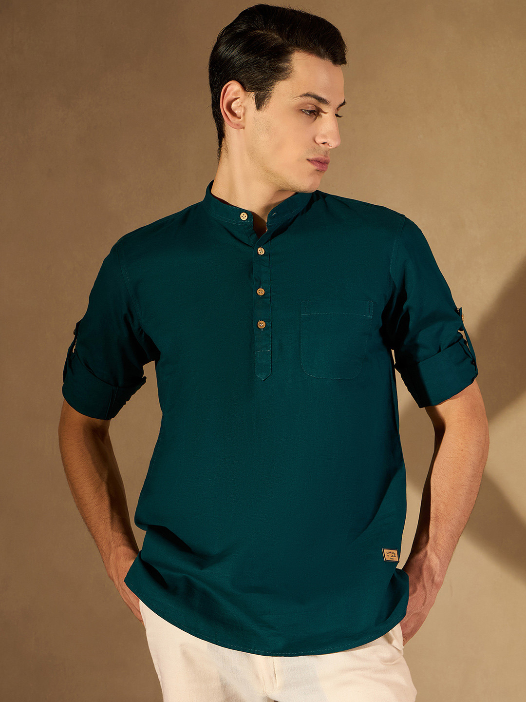 DENNISON Men Green Comfort Slim Fit Short Republic Day Republic Day Kurta