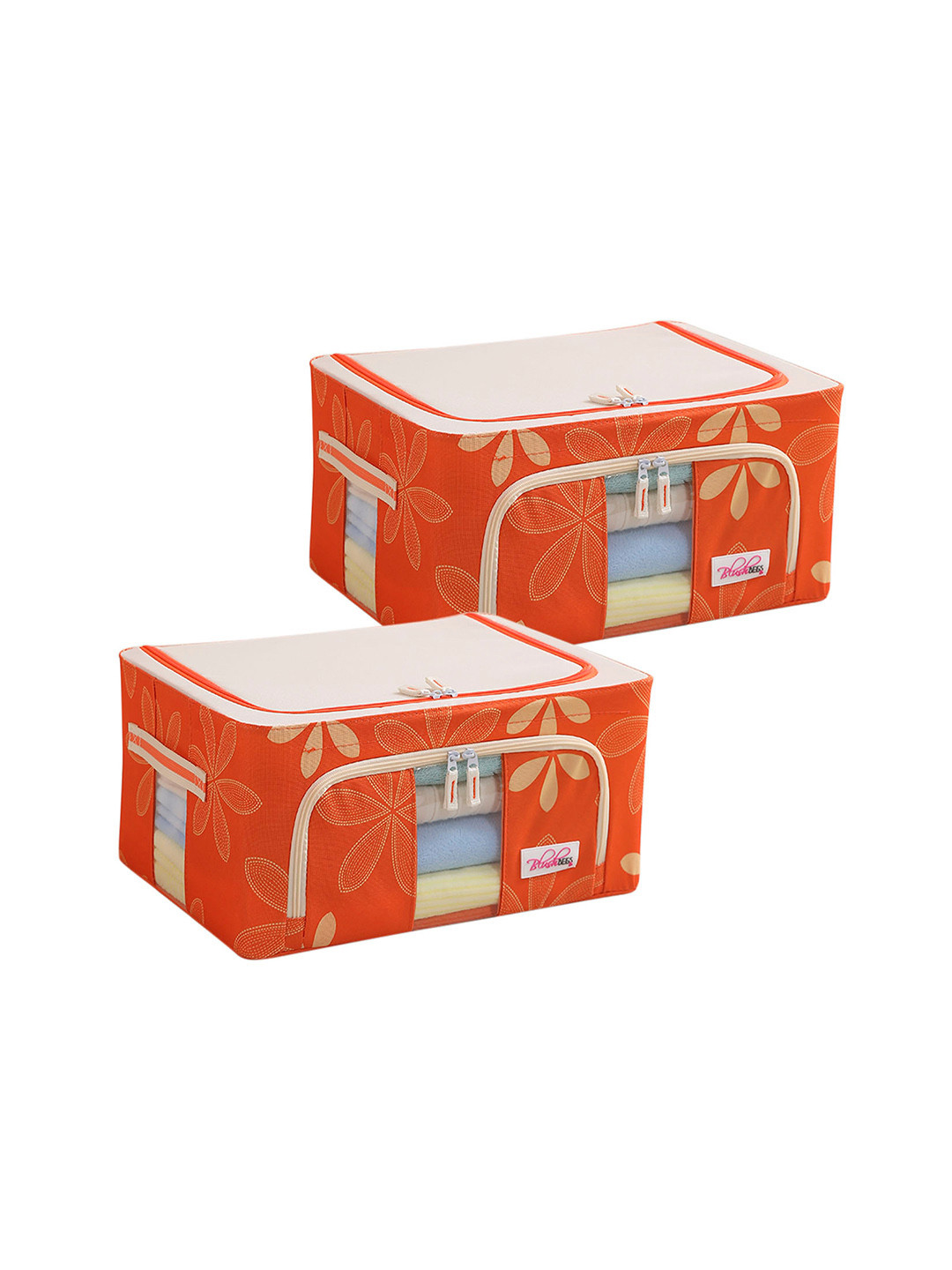 BlushBees Set Of 2 Orange & White Floral printed Multi-Utility Storage Box Organizers